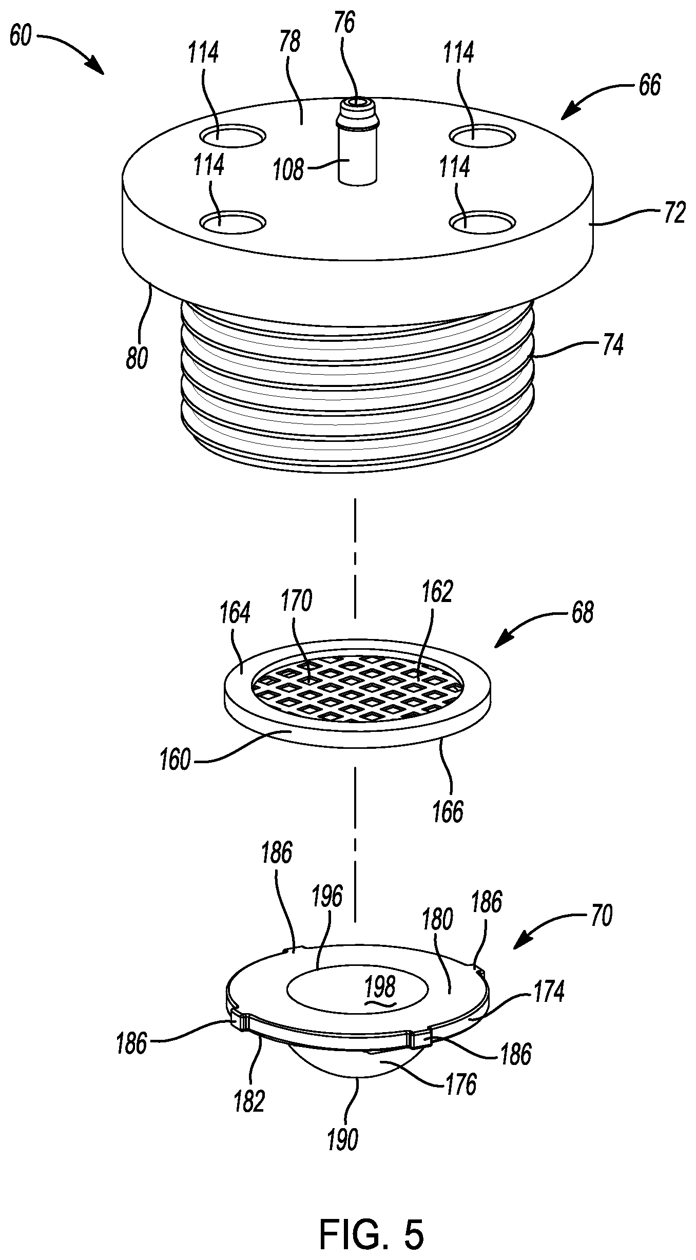 Patent US12583653 Figure 4 – Tank breather cap with integrated filter, splash protection, and nipple for breather hose