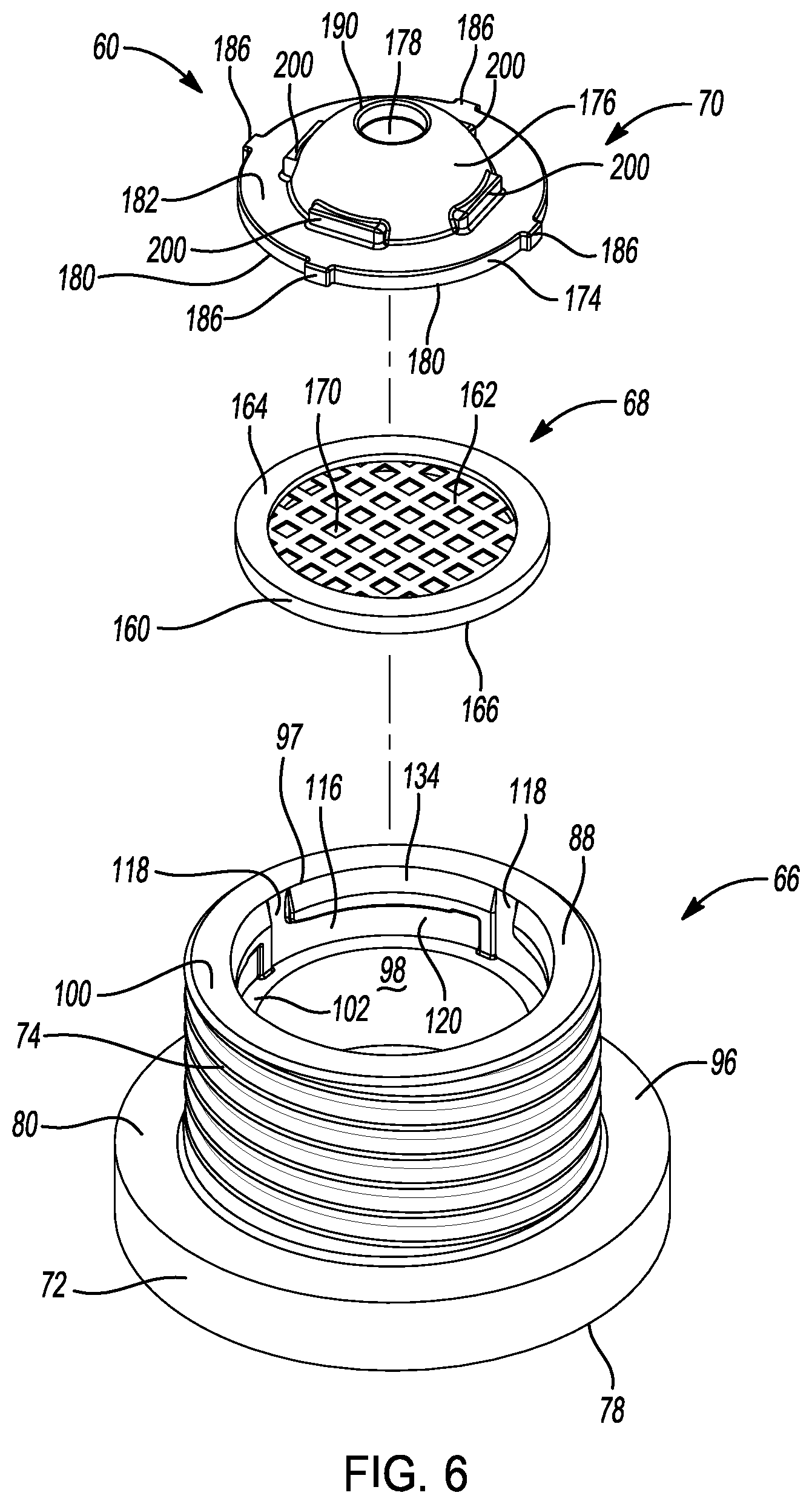 Patent US12583653 Figure 5 – Tank breather cap with integrated filter, splash protection, and nipple for breather hose