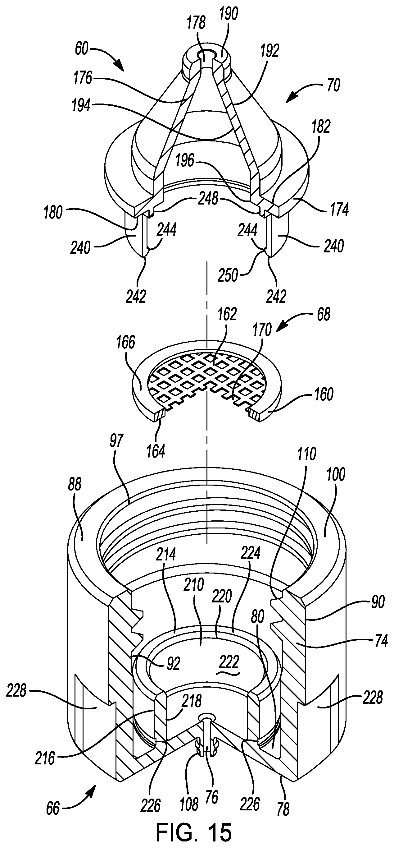 Patent US12583653 Figure 11 – Tank breather cap with integrated filter, splash protection, and nipple for breather hose