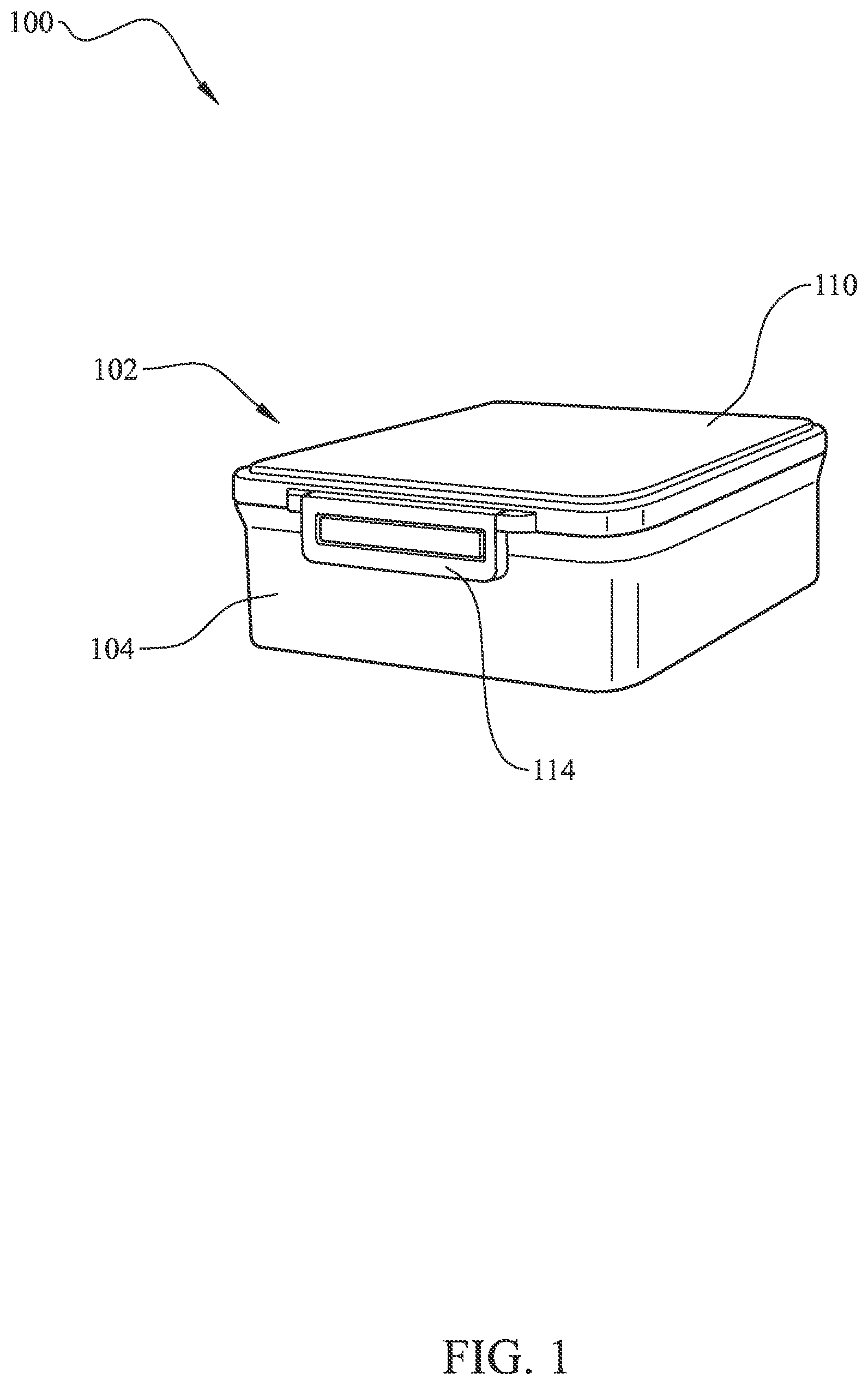 Patent US12583654 Figure 1 – Lunch box with an internal case with a dry erase panel