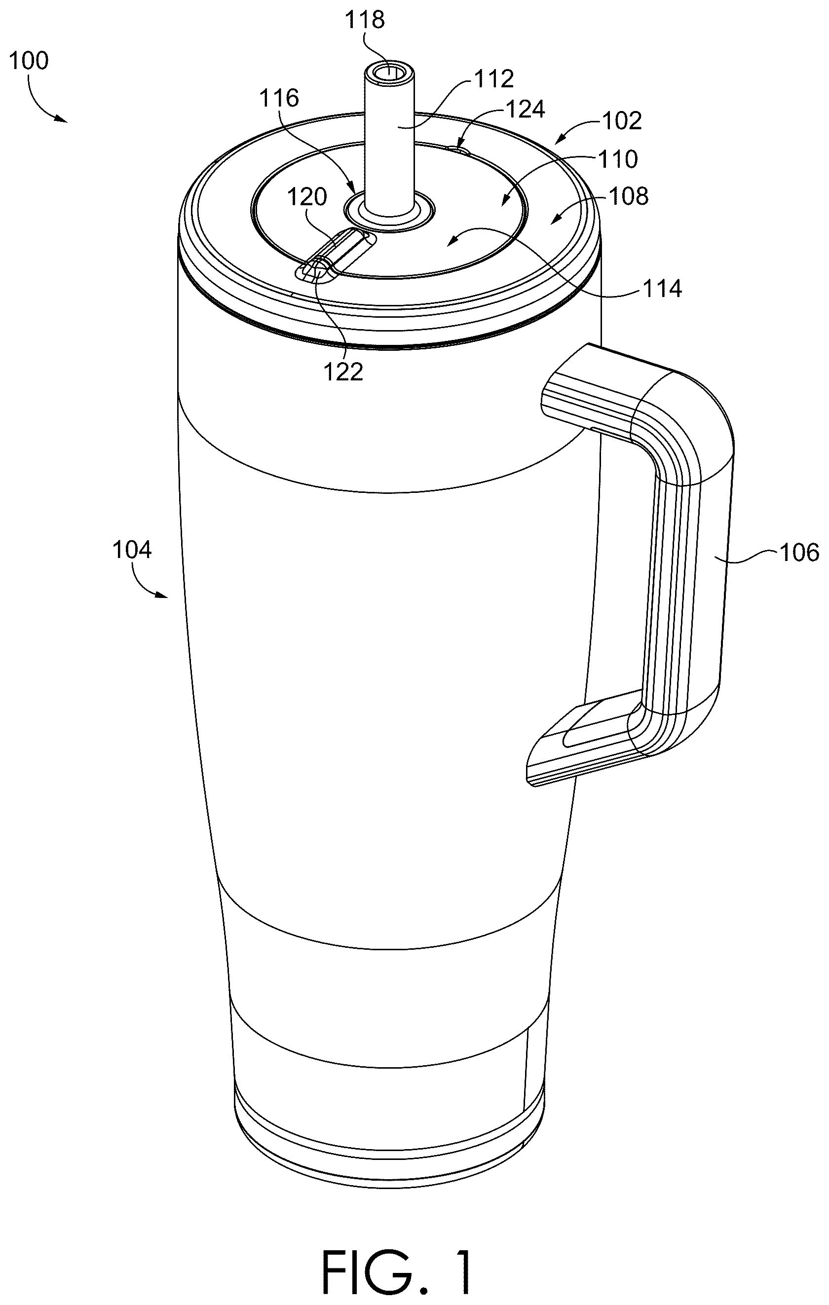 Patent US12583659 Figure 1 – No spill straw