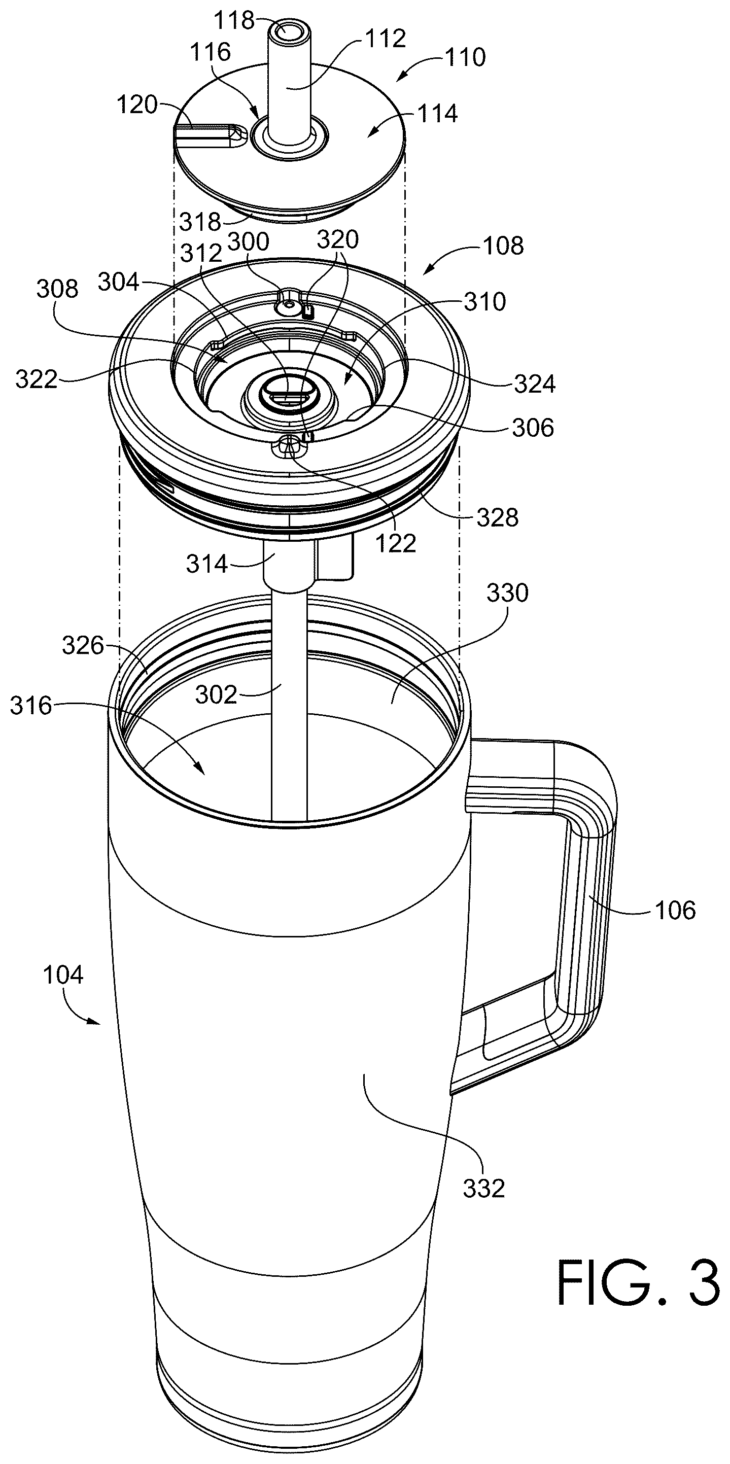 Patent US12583659 Figure 3 – No spill straw