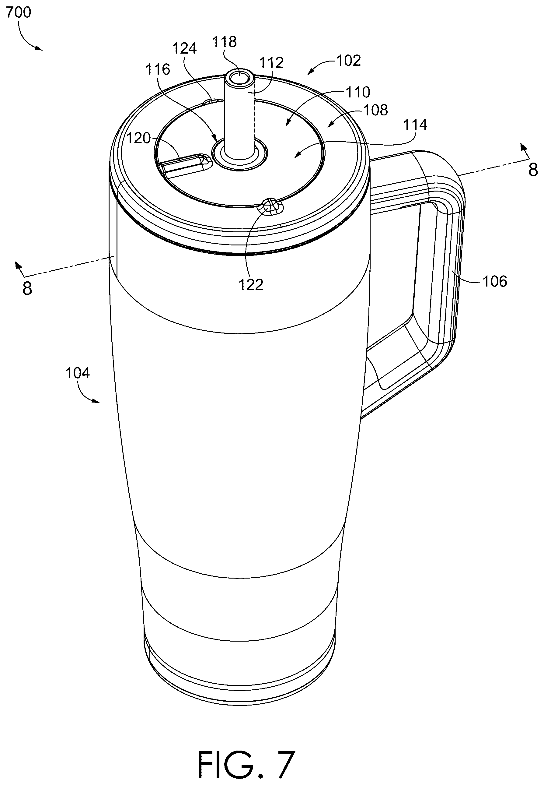Patent US12583659 Figure 7 – No spill straw