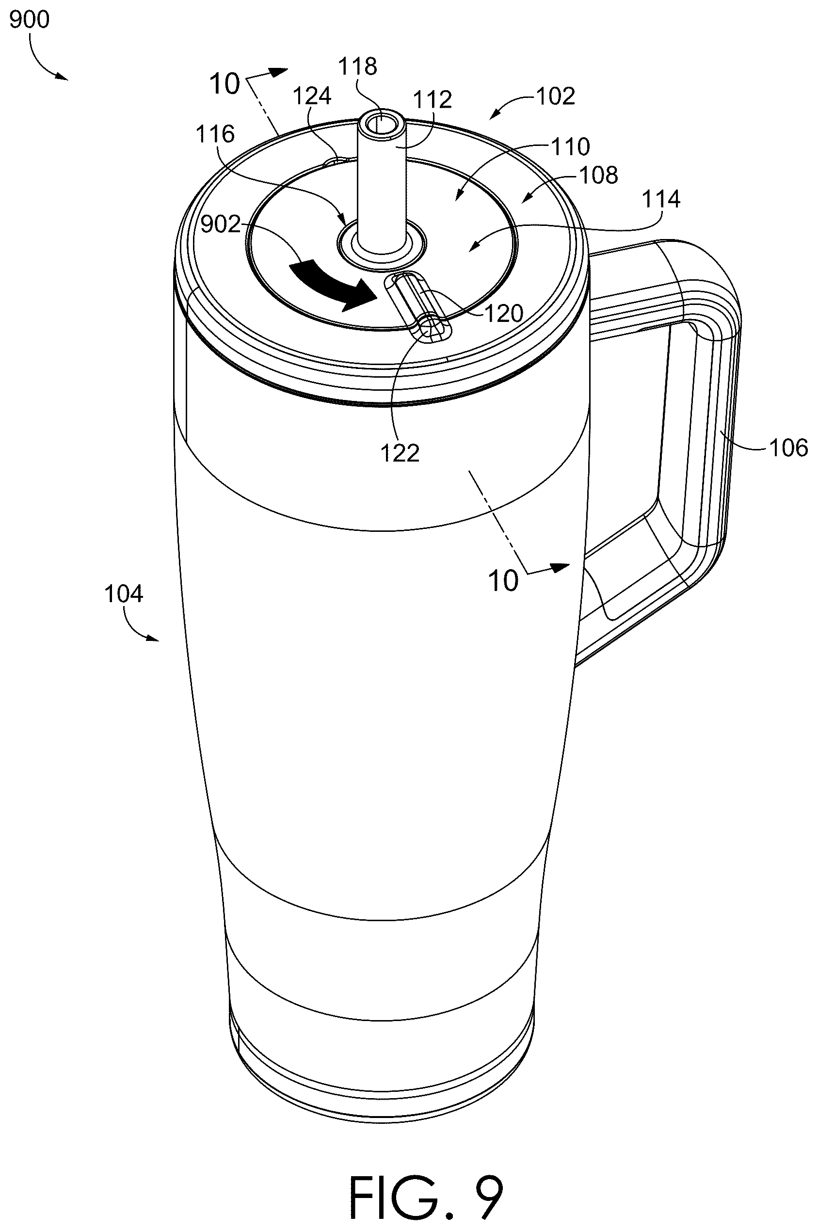 Patent US12583659 Figure 9 – No spill straw