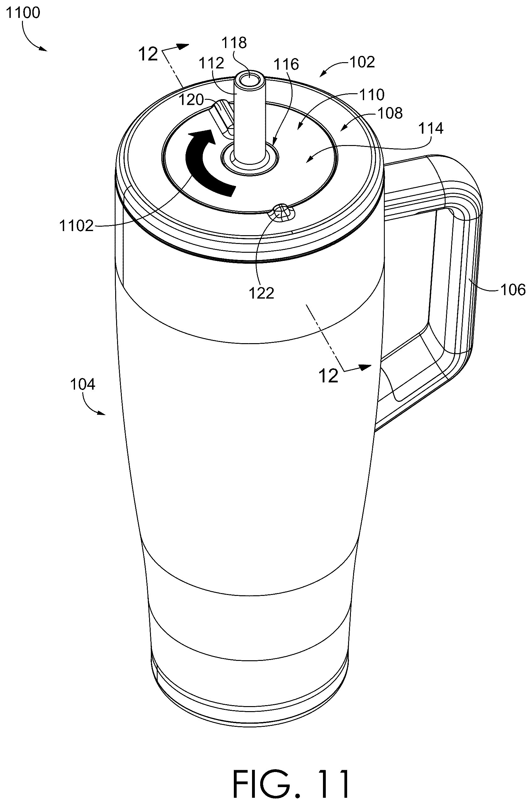 Patent US12583659 Figure 11 – No spill straw