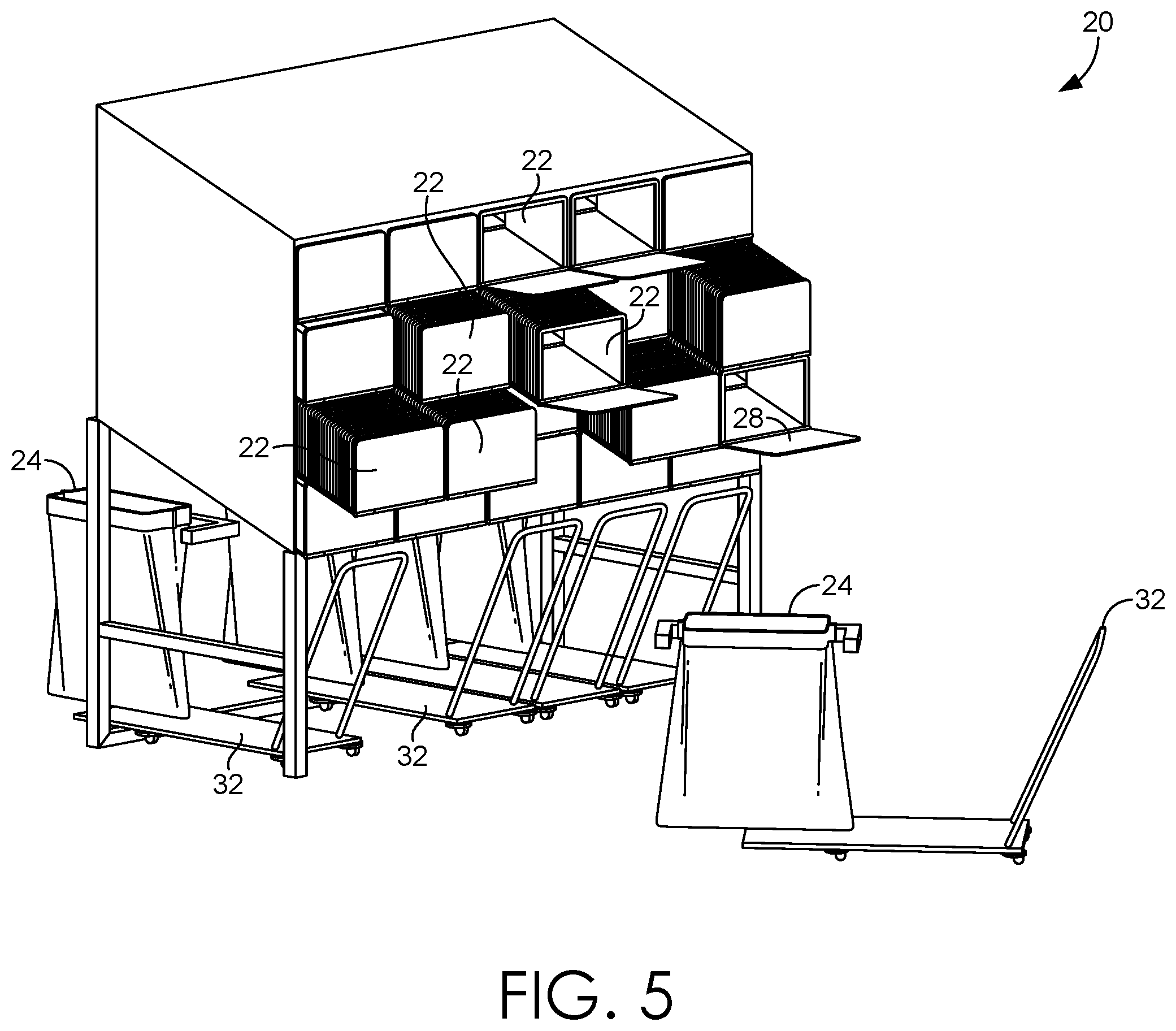 Patent US12583664 Figure 5 – Adjustable storage systems, adjustable storage receptacles, and methods of manufacturing and using the same