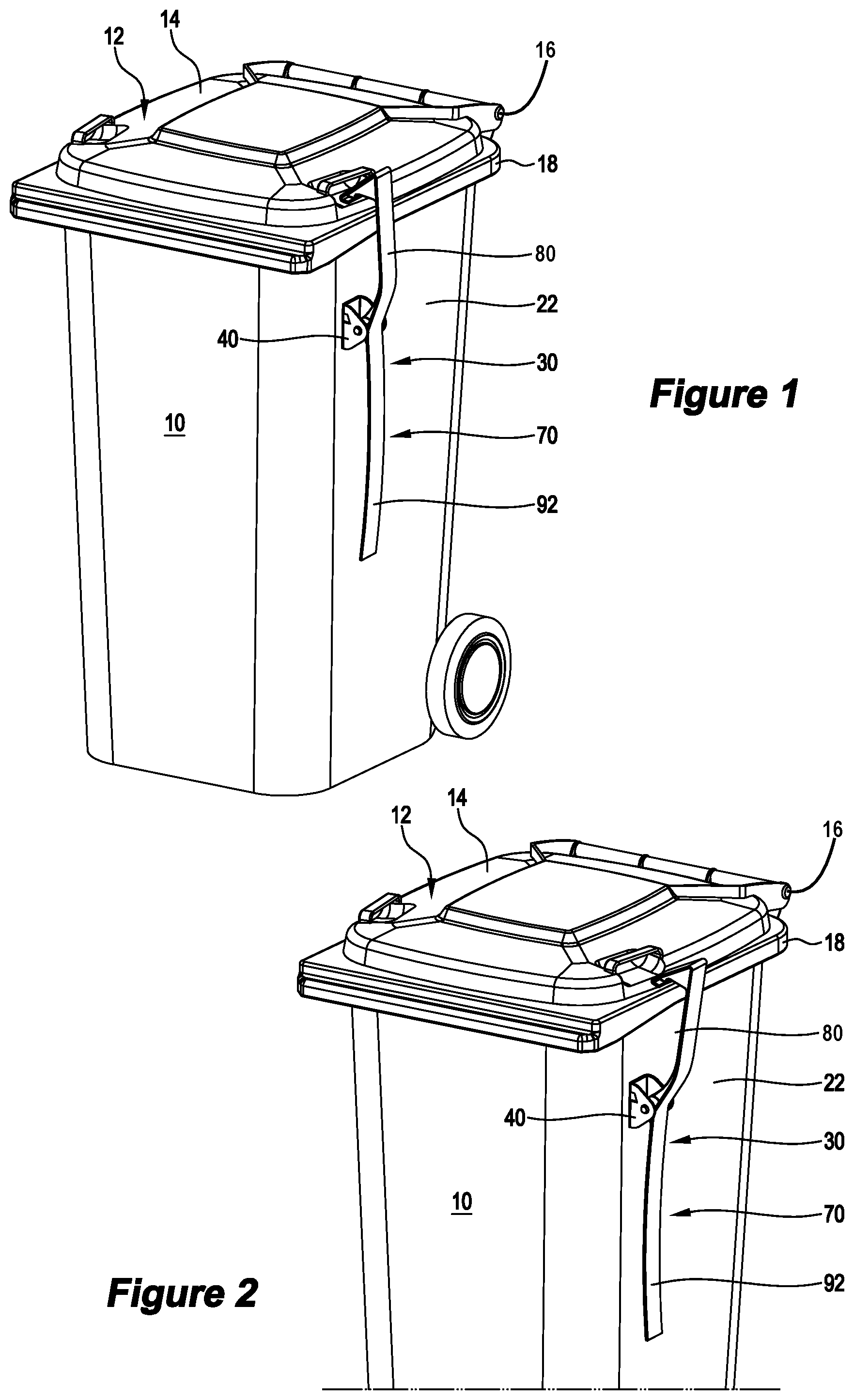 Patent US12583669 — Lid lock for waste receptacle — Figure 1