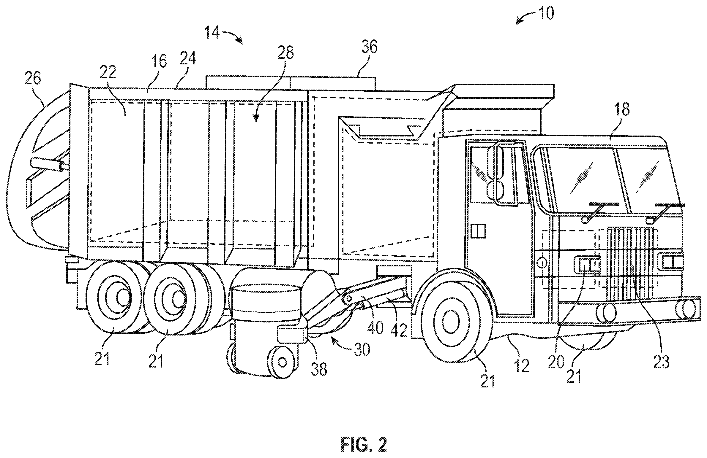 Patent US12583671 Figure 2 – Refuse truck with helical pump