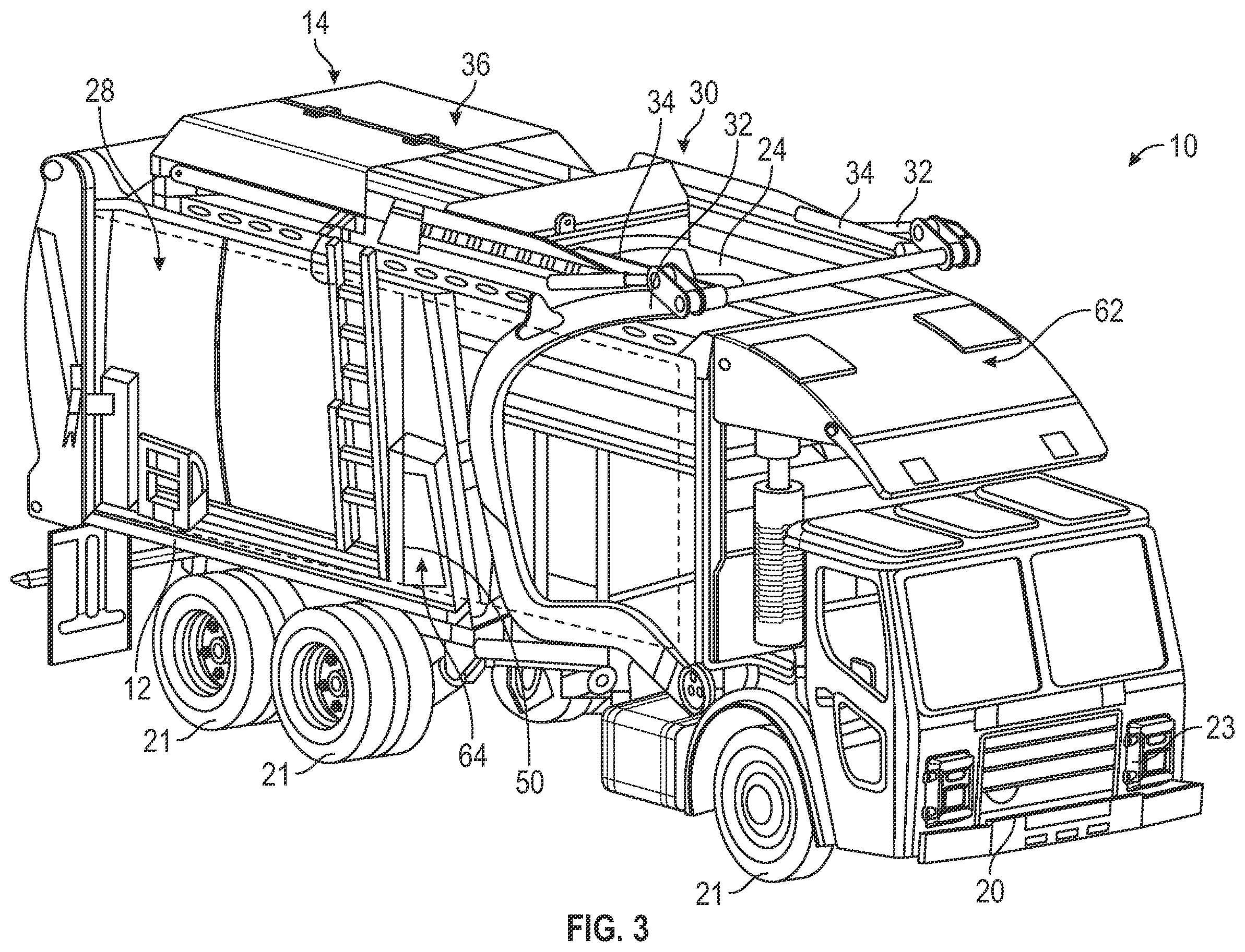 Patent US12583671 Figure 3 – Refuse truck with helical pump