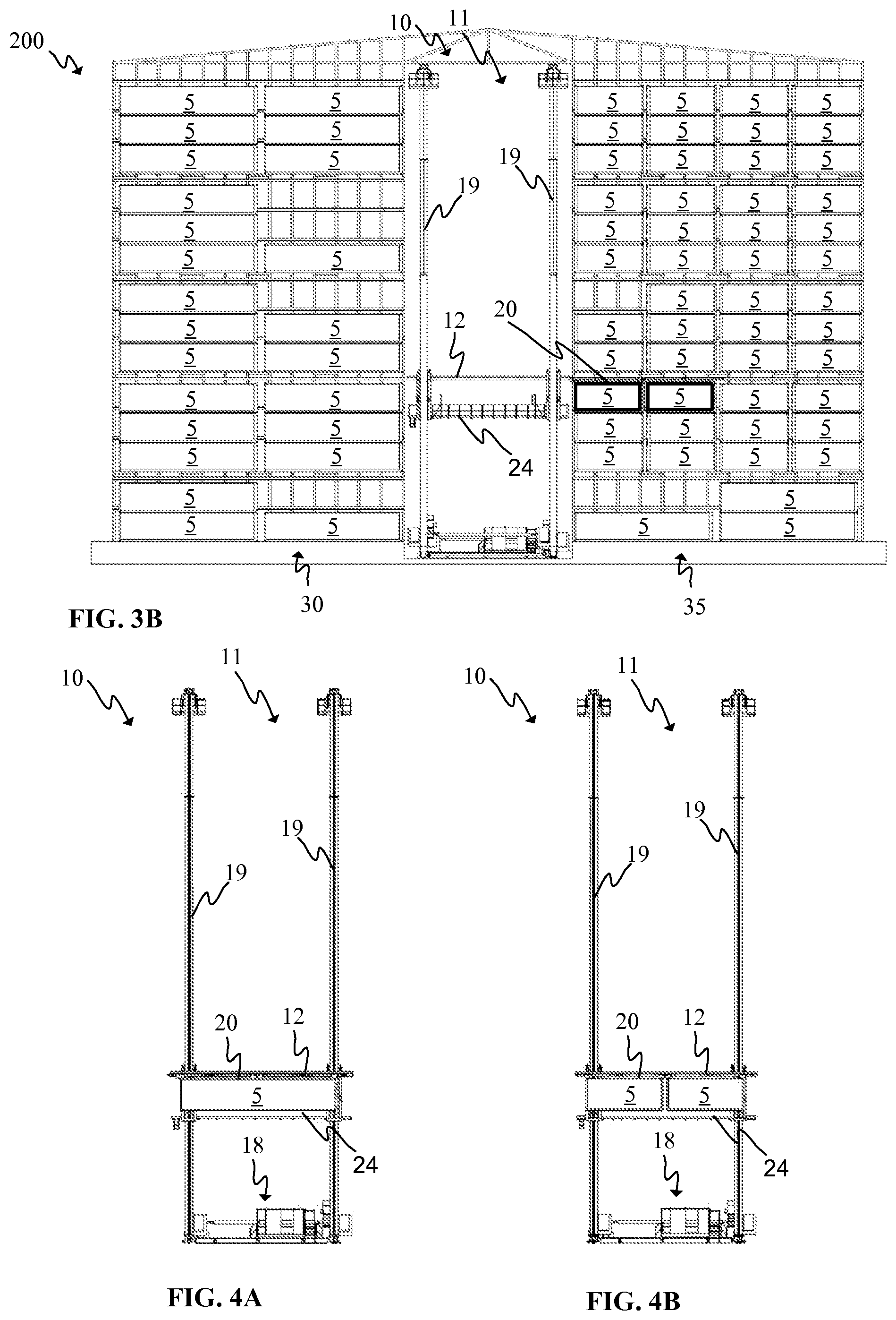 Patent US12583672 Figure 3 – Multi-level container storage system and high-bay container storage