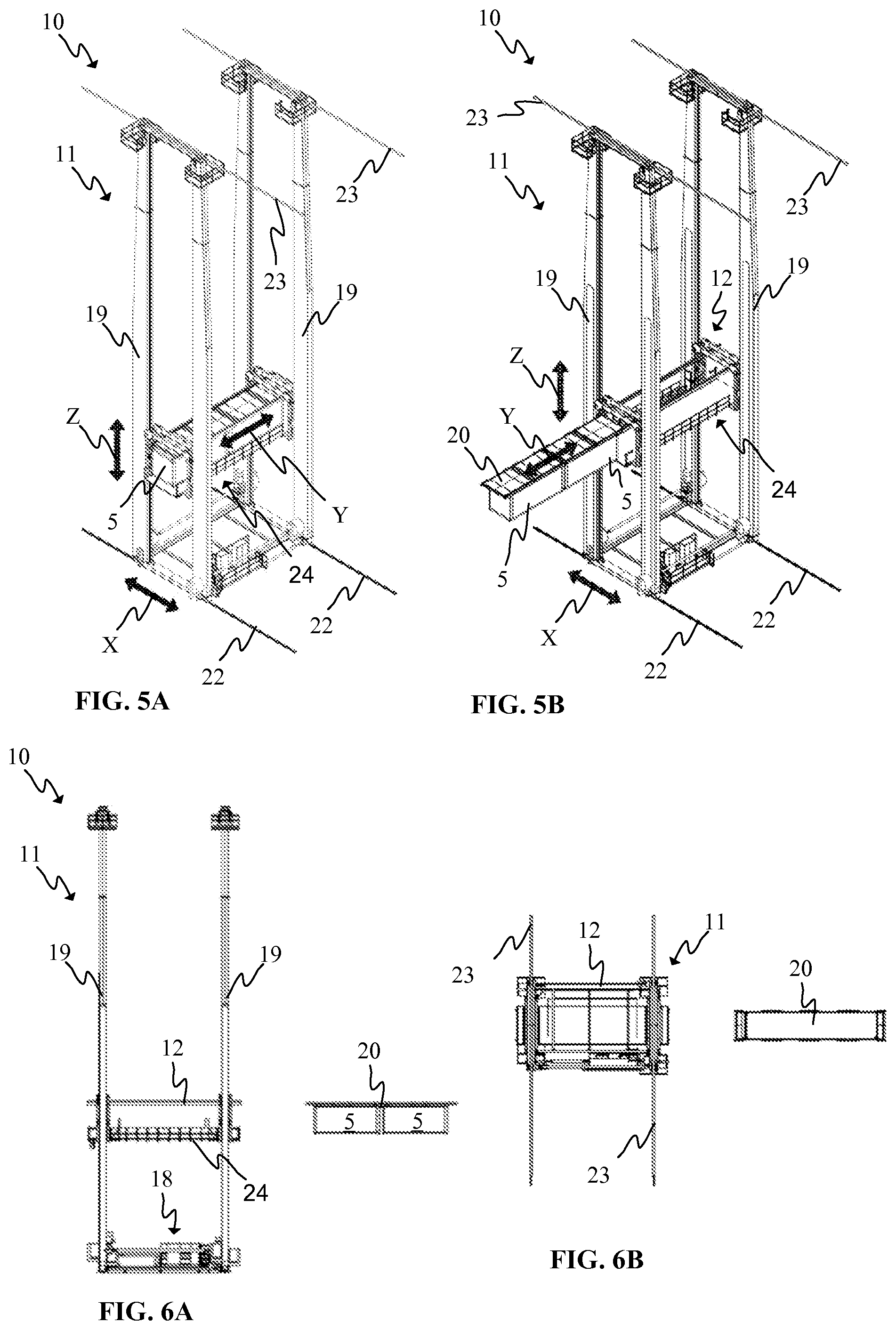 Patent US12583672 Figure 4 – Multi-level container storage system and high-bay container storage