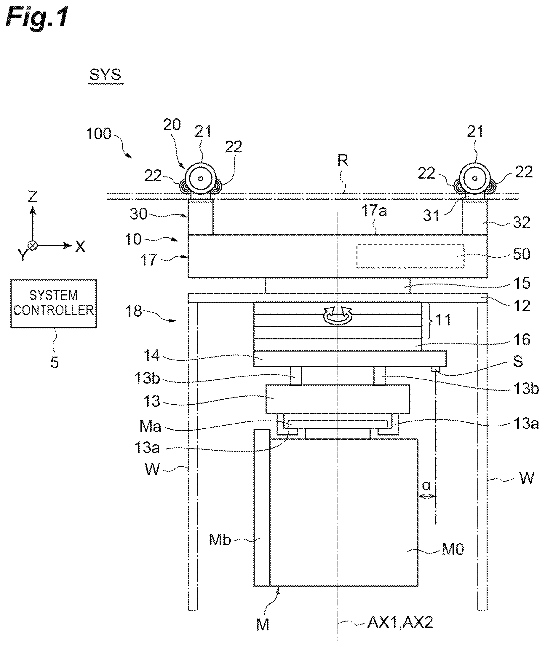 Patent US12583674 Figure 1 – Overhead storage system
