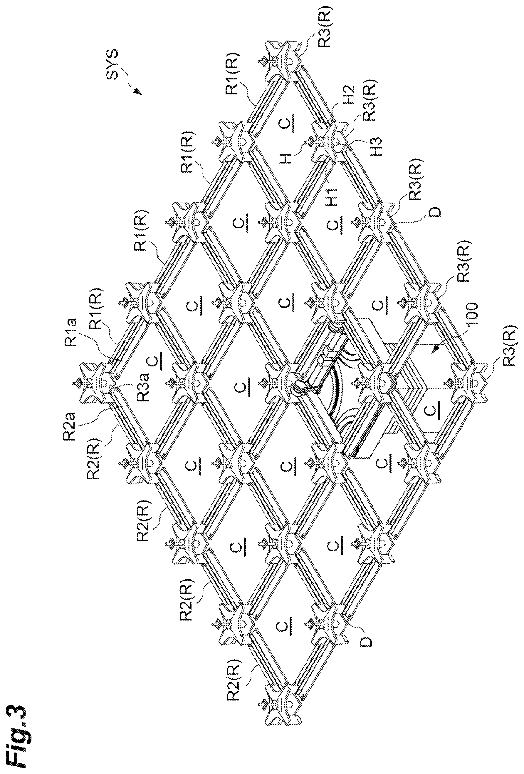 Patent US12583674 Figure 3 – Overhead storage system