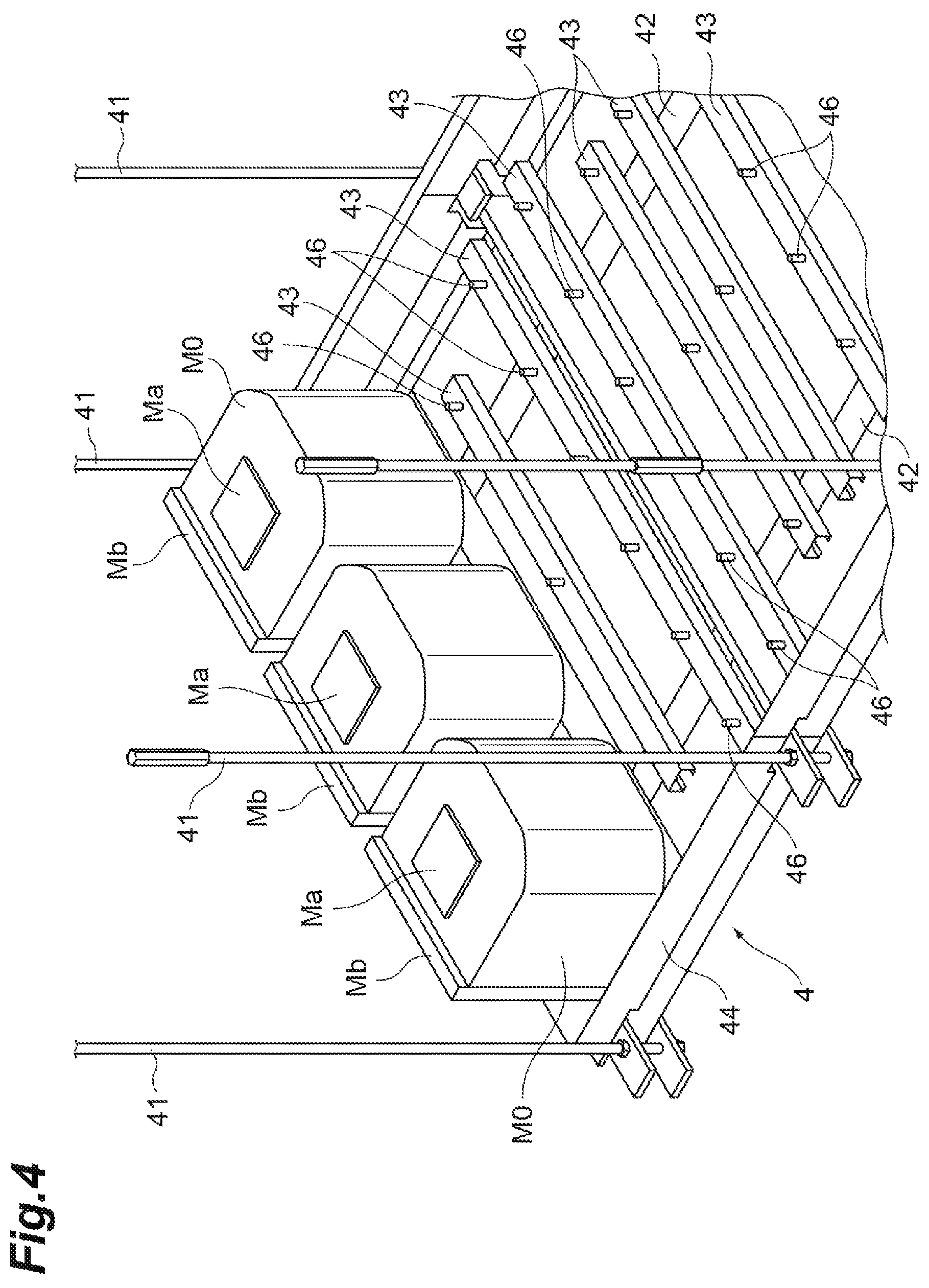 Patent US12583674 Figure 4 – Overhead storage system