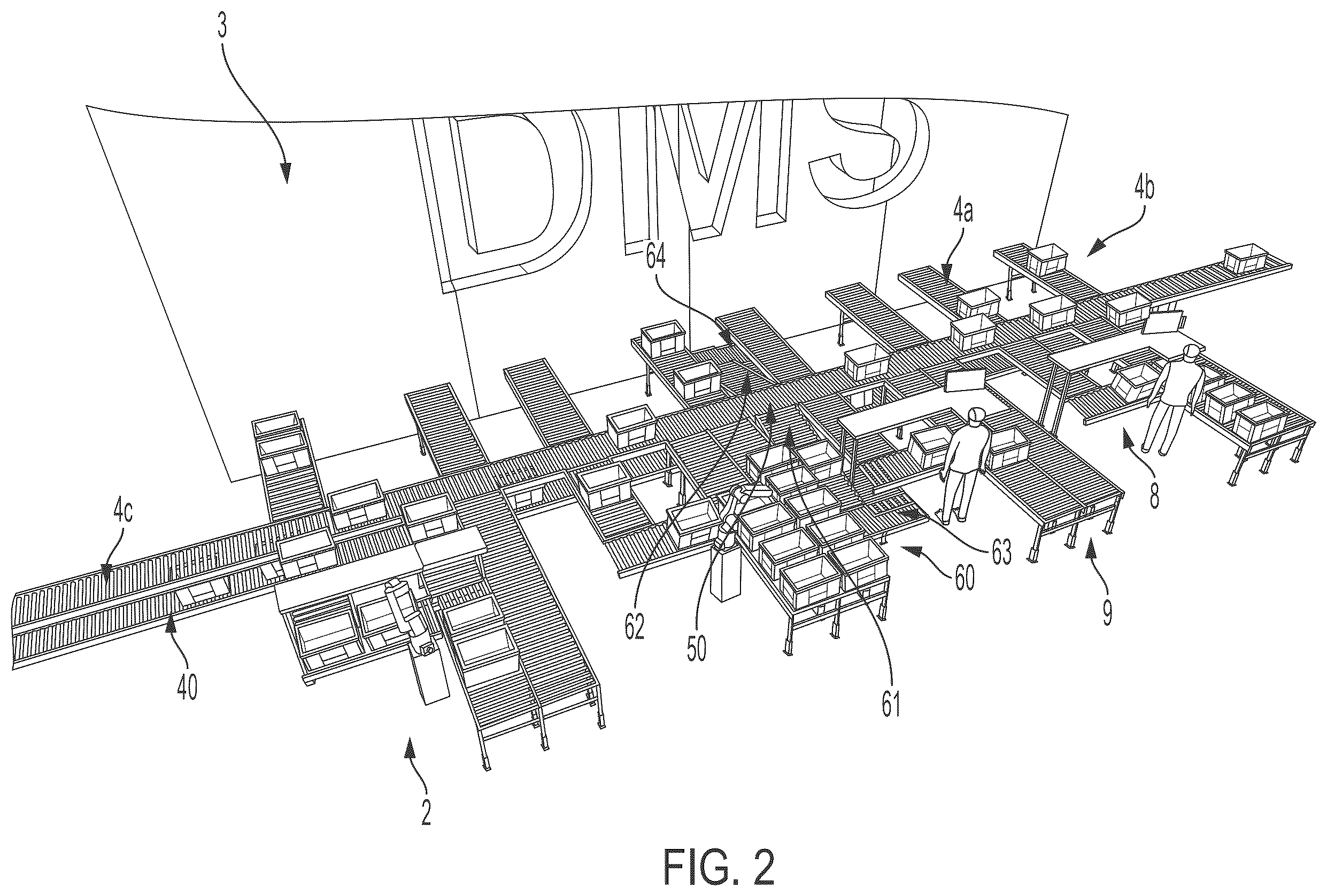 Patent US12583680 Figure 2 – Warehouse for order fulfilment with a product storage and at least one order fulfillment area