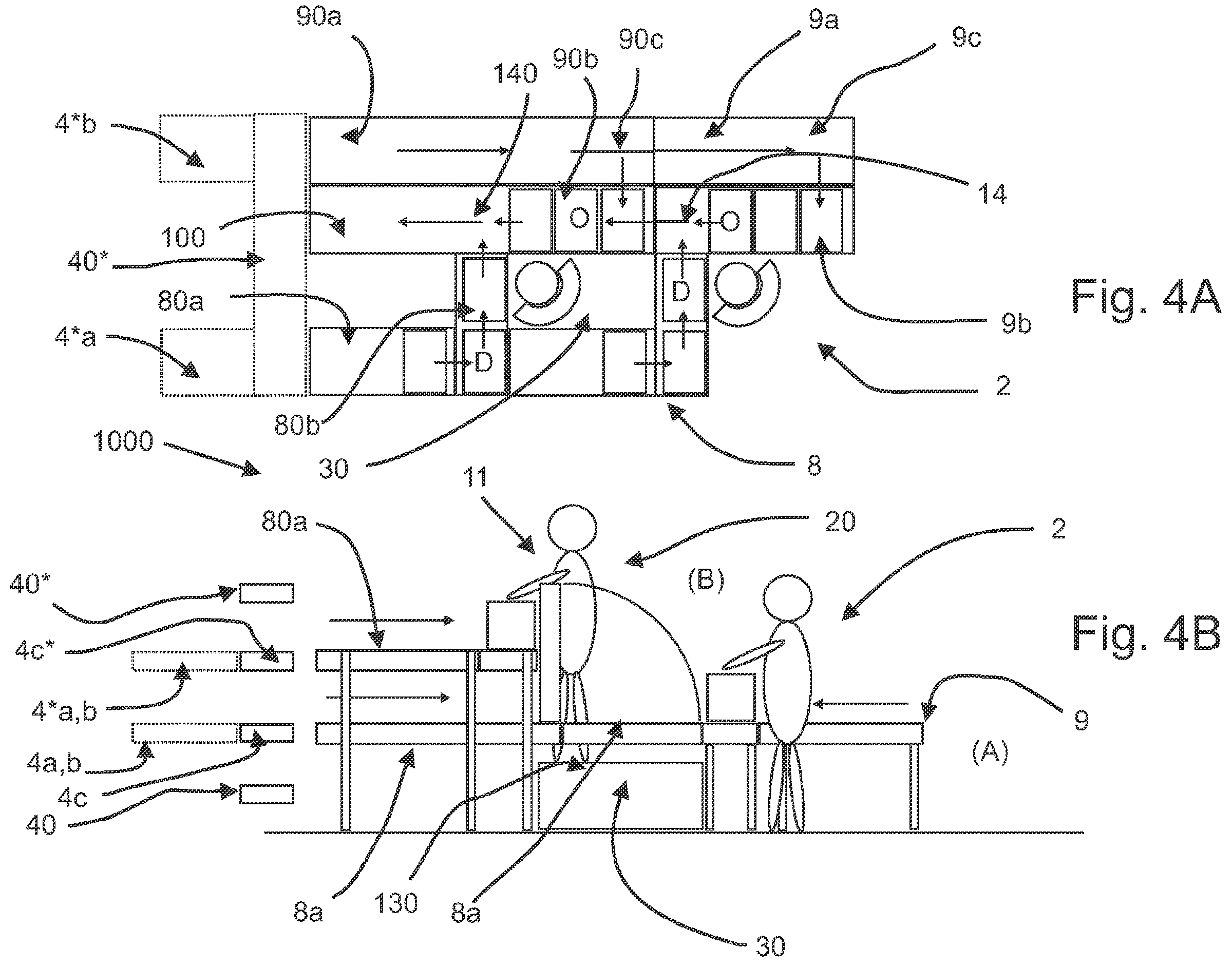 Patent US12583680 Figure 4 – Warehouse for order fulfilment with a product storage and at least one order fulfillment area
