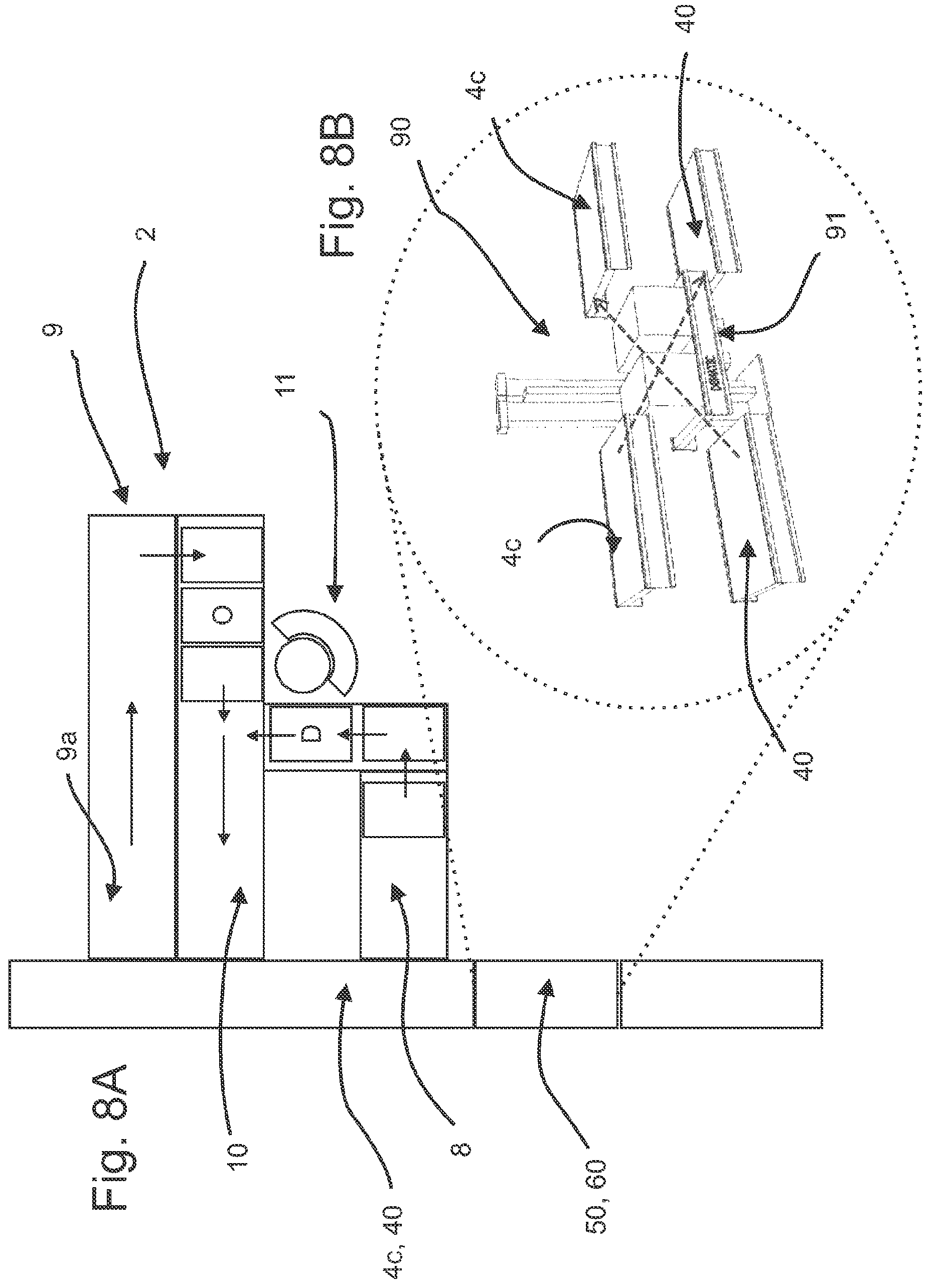 Patent US12583680 Figure 8 – Warehouse for order fulfilment with a product storage and at least one order fulfillment area