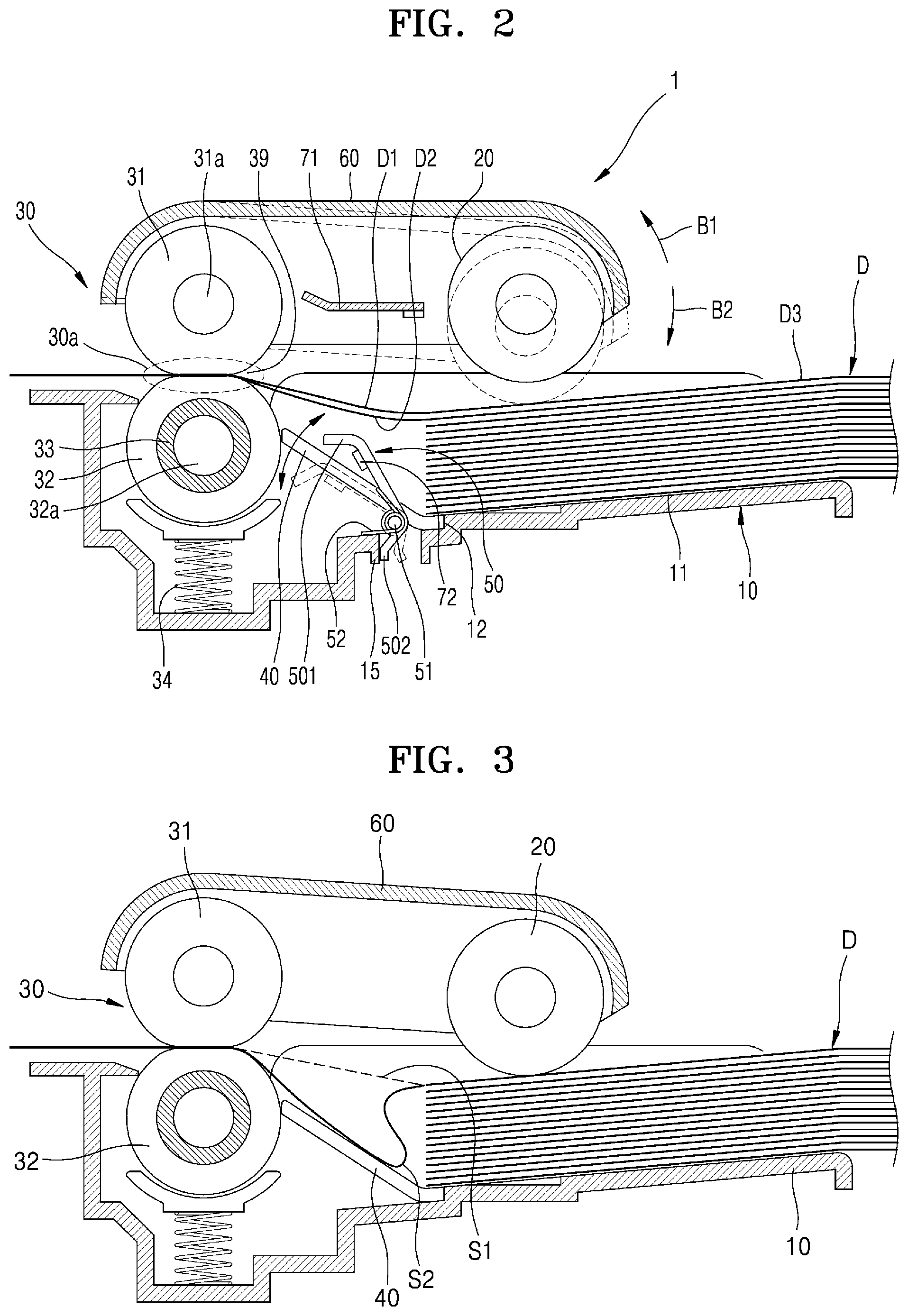 Patent US12583696 Figure 2 – Document feed device with ascendable document guide member
