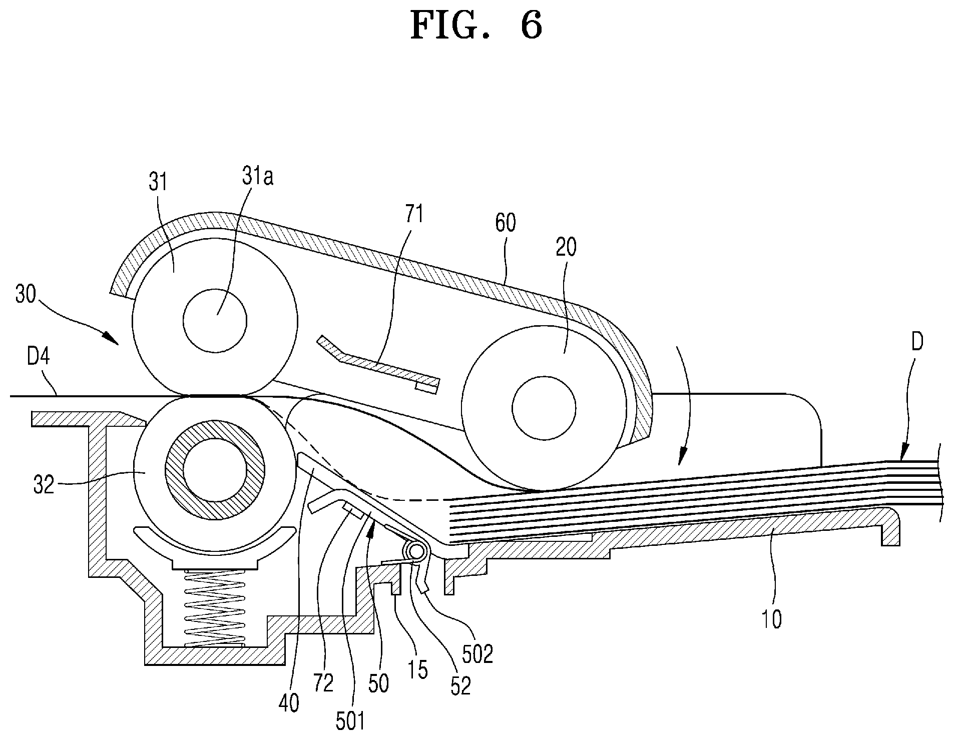 Patent US12583696 Figure 4 – Document feed device with ascendable document guide member