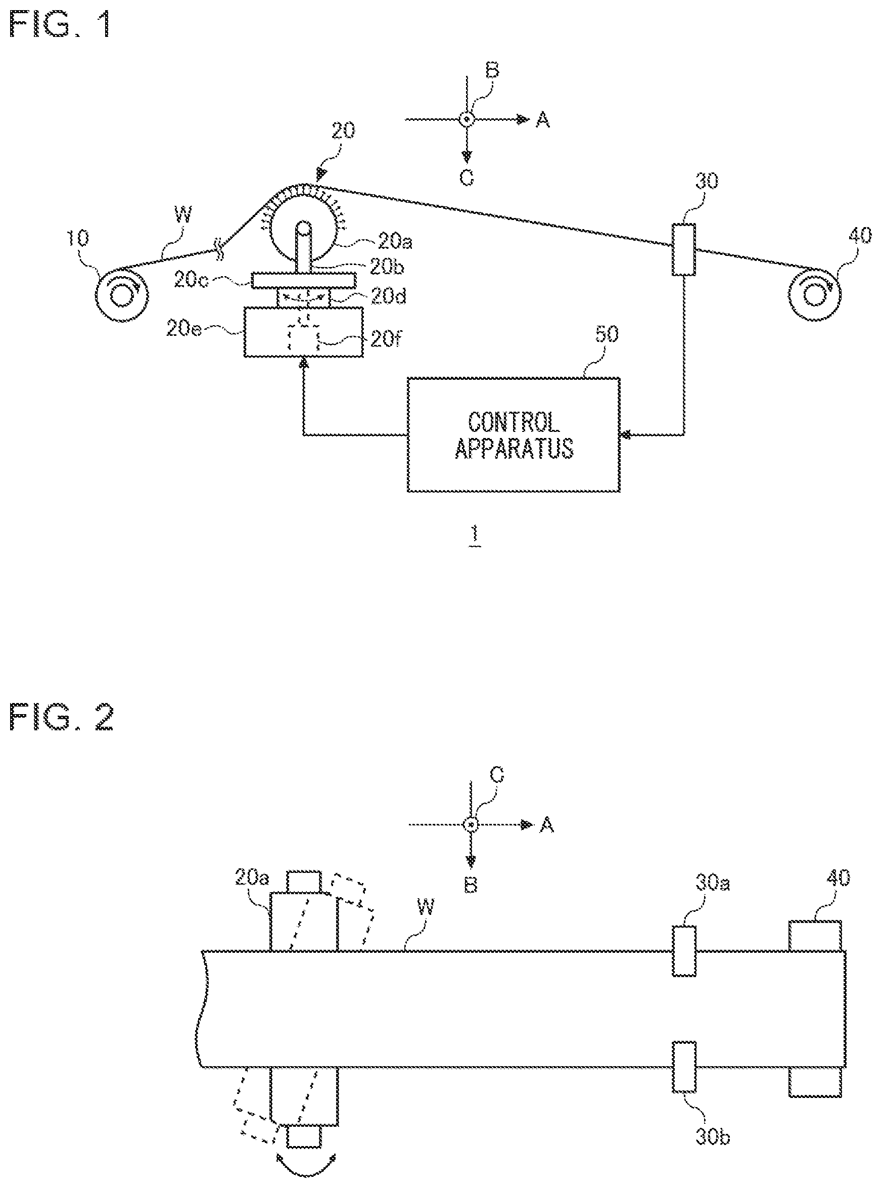 Patent US12583701 Figure 1 – Conveyer apparatus and meandering correction method