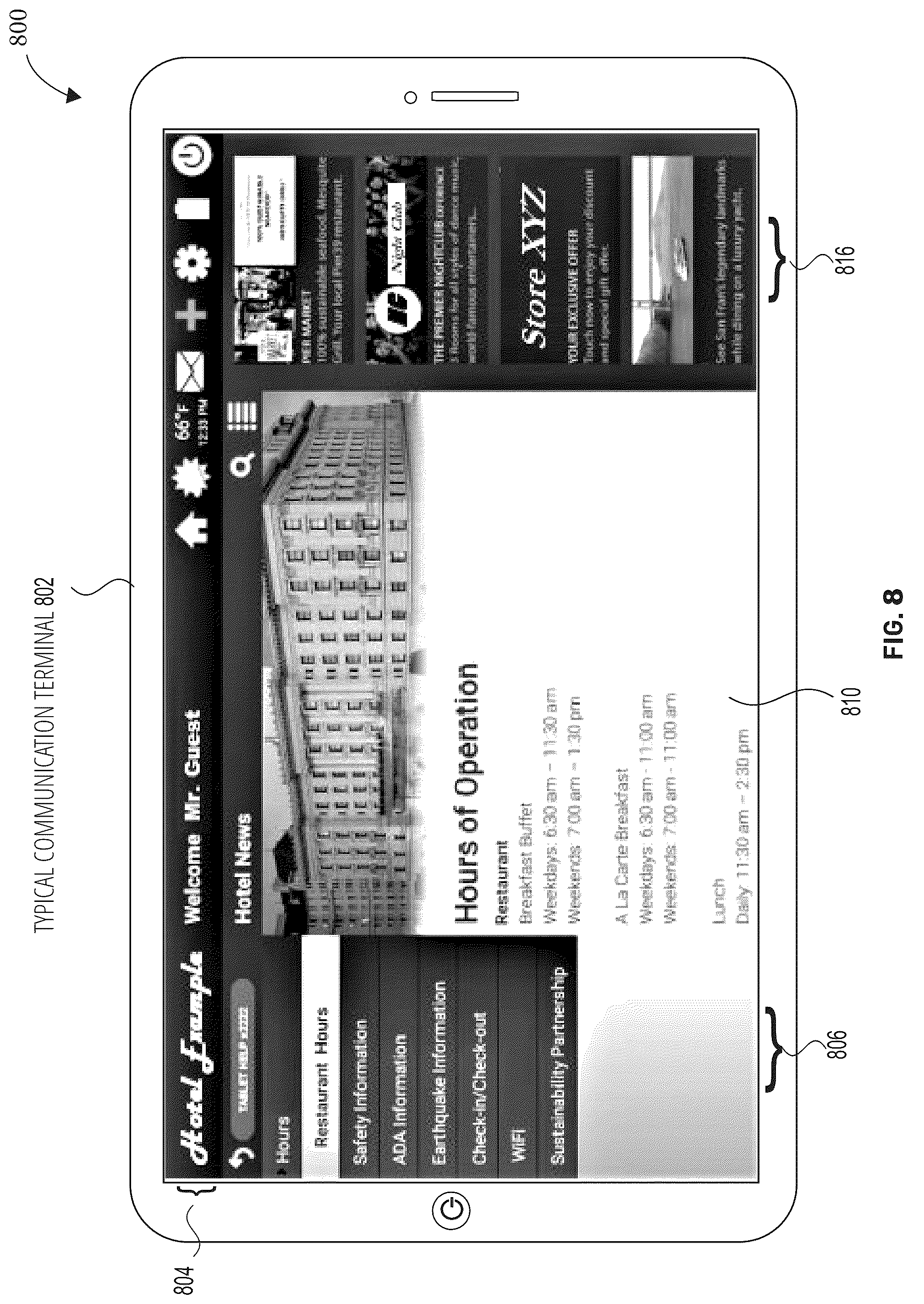 Patent US12586008 Figure 8 – Managing hotel guest housekeeping within an automated guest satisfaction and services scheduling system