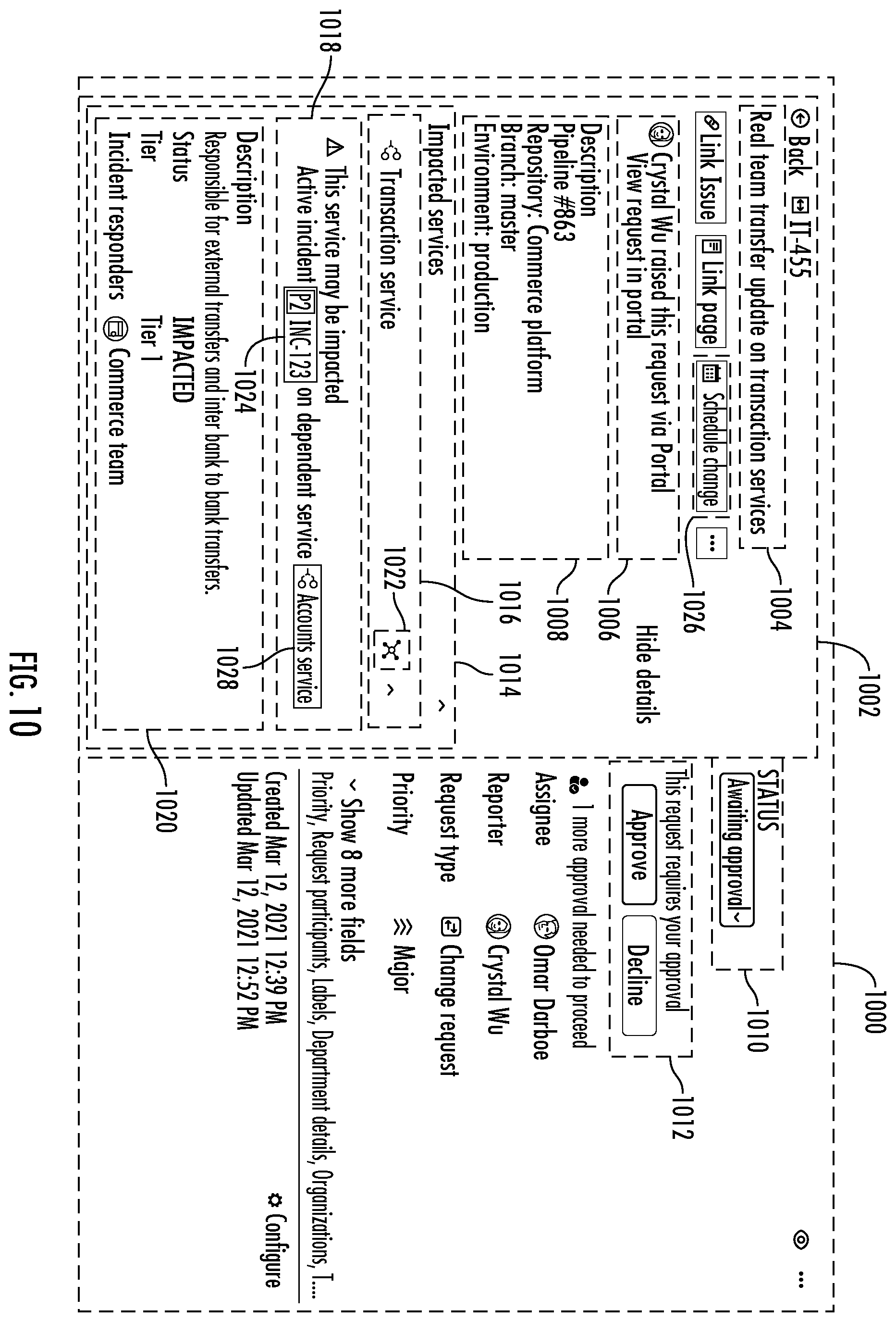 Patent US12586009 Figure 10 – Methods, apparatuses and computer program products for generating an incident and change management user interface
