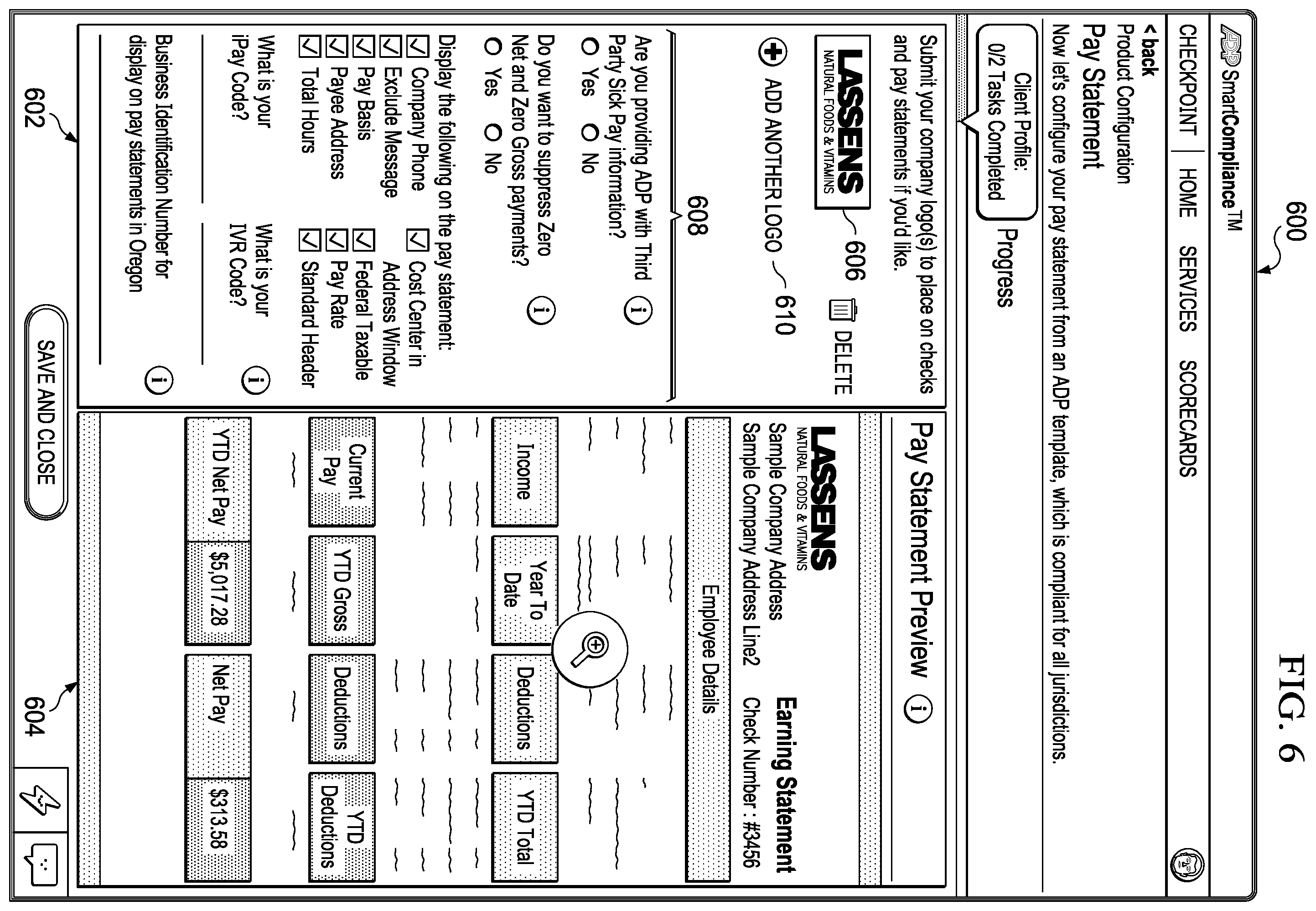 Patent US12586036 Figure 6 – Pay statement setup