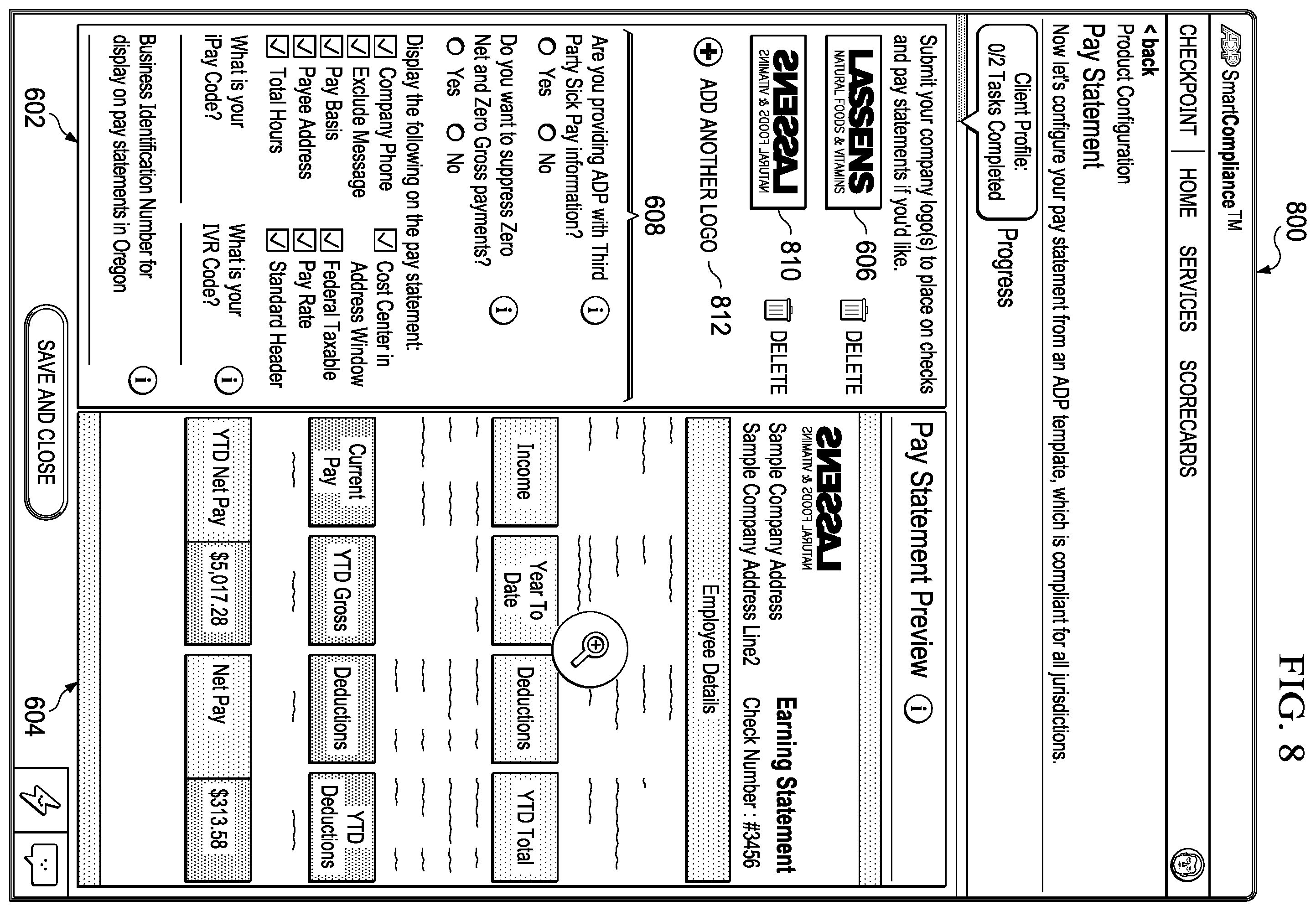 Patent US12586036 Figure 8 – Pay statement setup