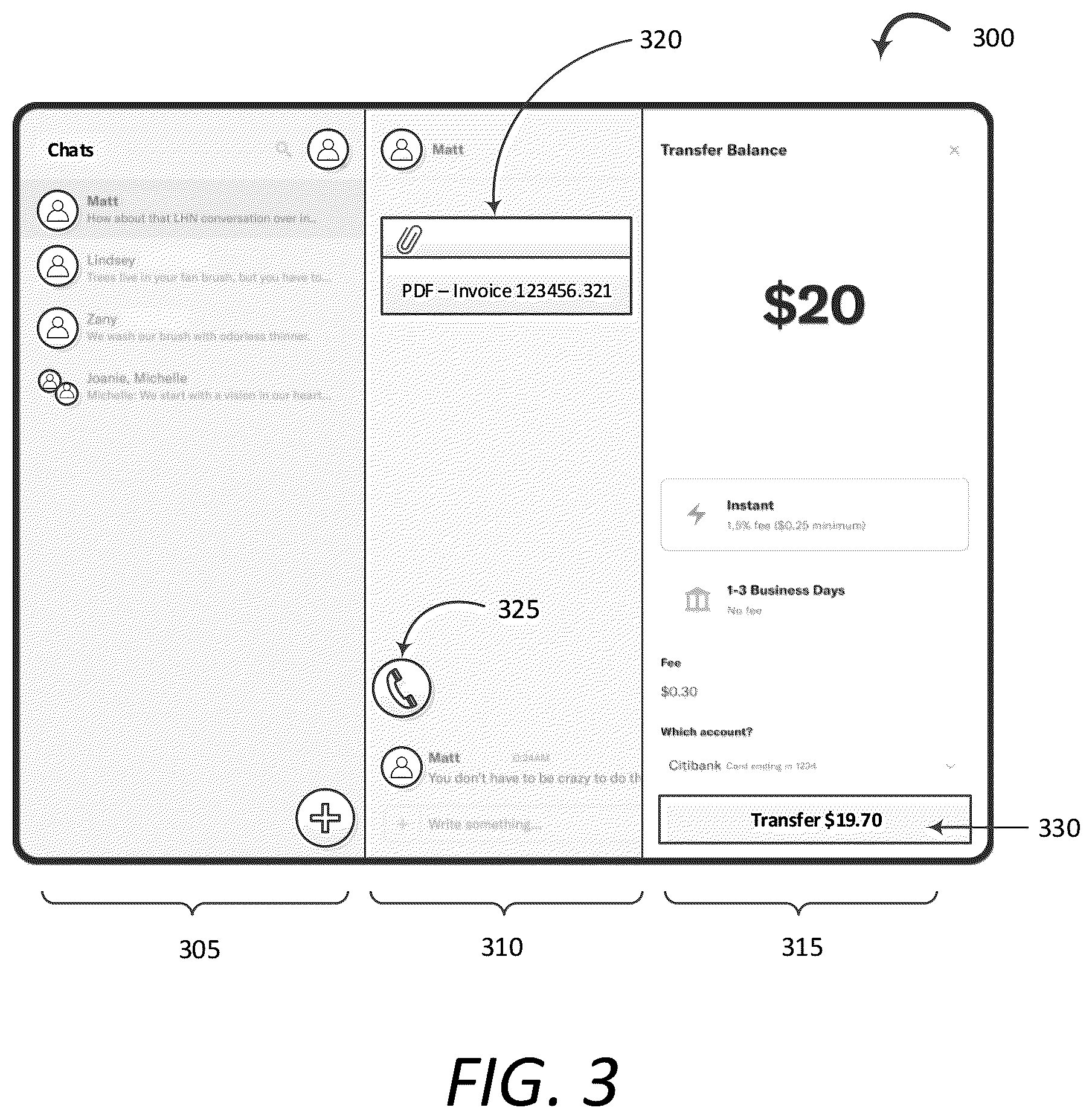 Patent US12586059 Figure 3 – Chat-based transaction automation system