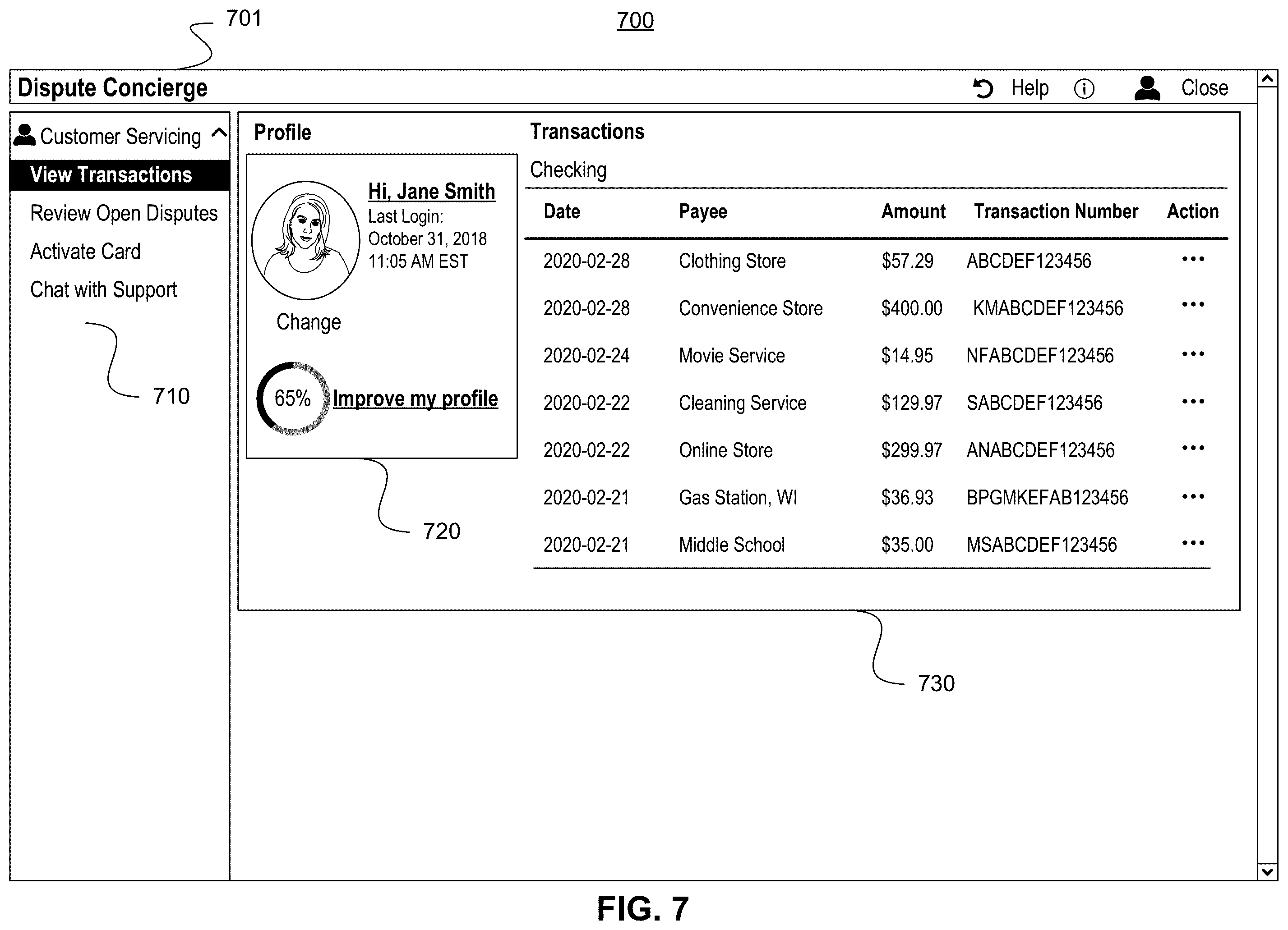 Patent US12586076 Figure 7 – Systems and methods for processing transaction disputes and processing transactions associated with compromised accounts