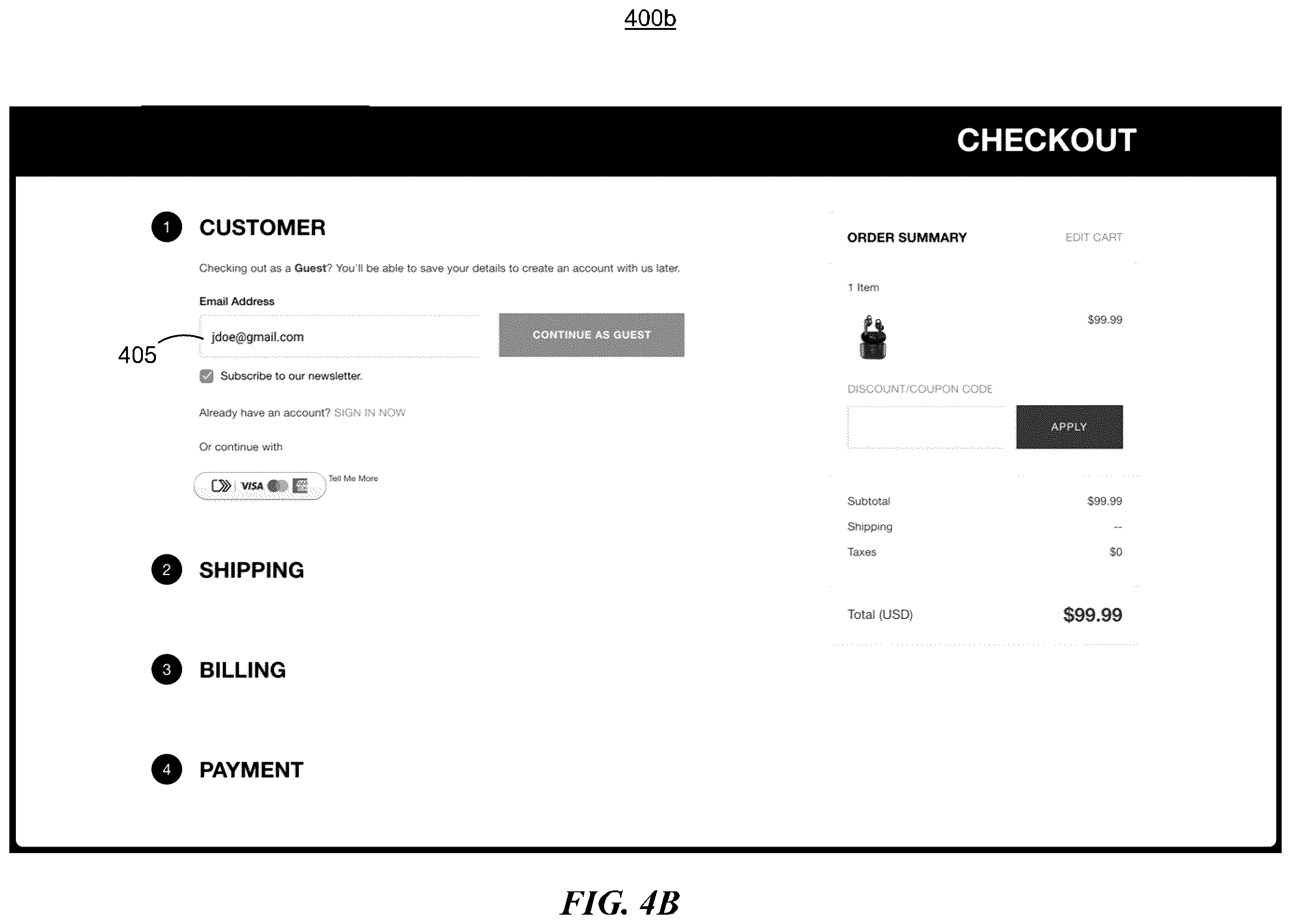 Patent US12586122 Figure 8 – Embedded one-click checkout