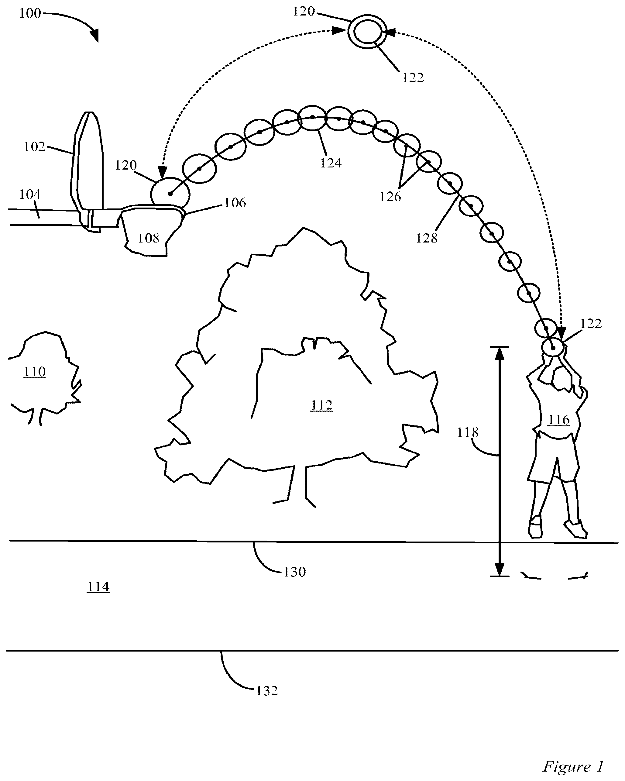 Patent US12586214 Figure 1 – Systems and methods for monitoring user performance in launching an object at a sporting event