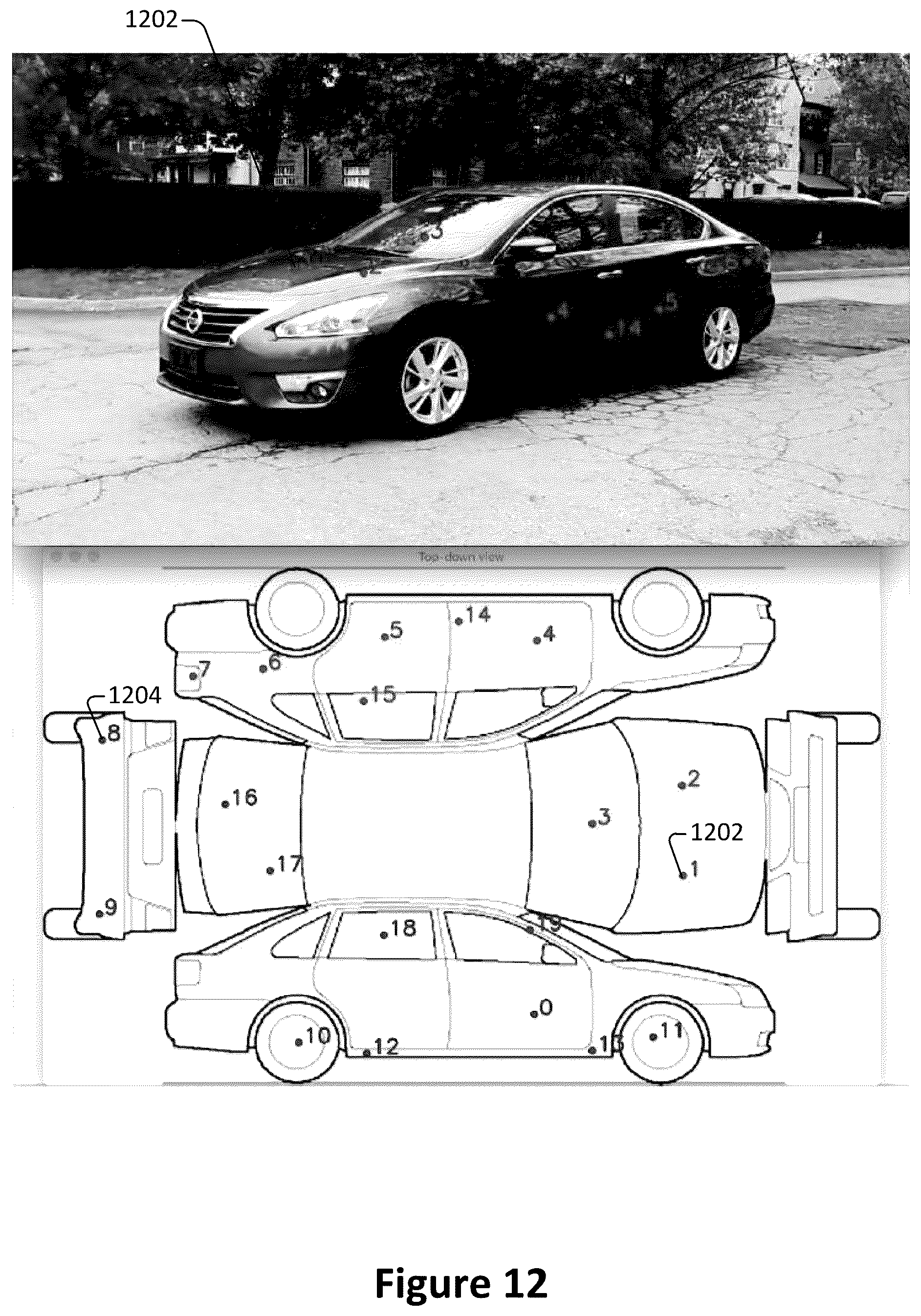 Patent US12586313 Figure 12 – Damage detection from multi-view visual data