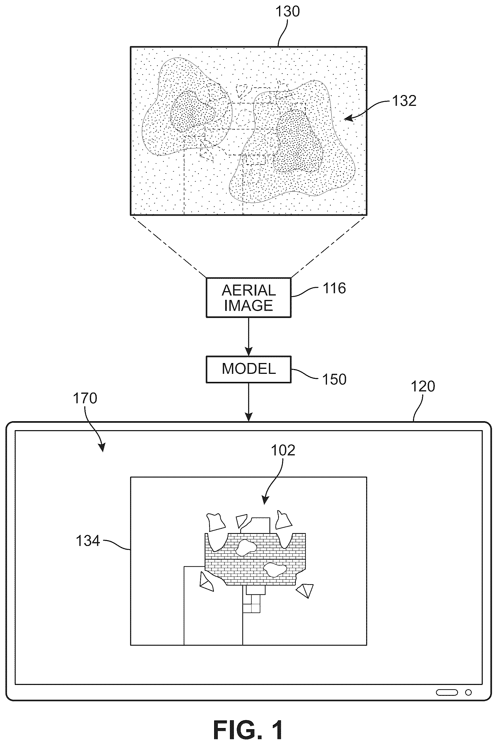Patent US12586372 Figure 1 – System and method for assessing structural damage in occluded aerial images