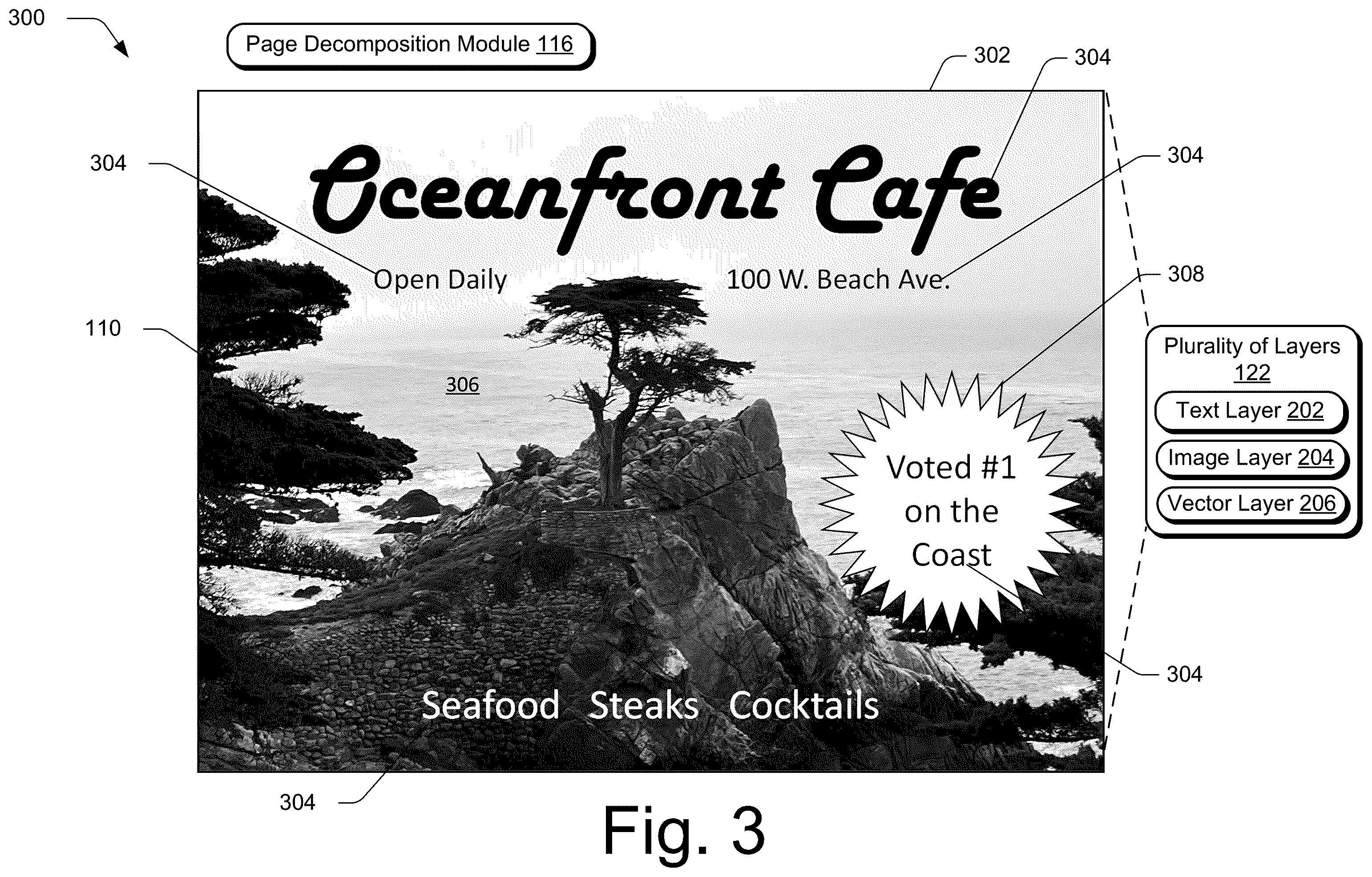 Patent US12586389 Figure 3 – Text identification in layered digital content