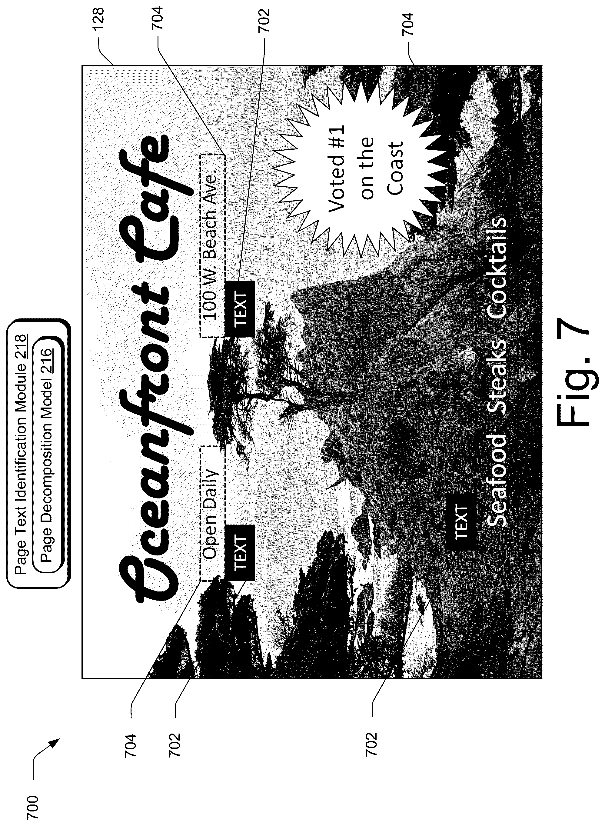 Patent US12586389 Figure 7 – Text identification in layered digital content