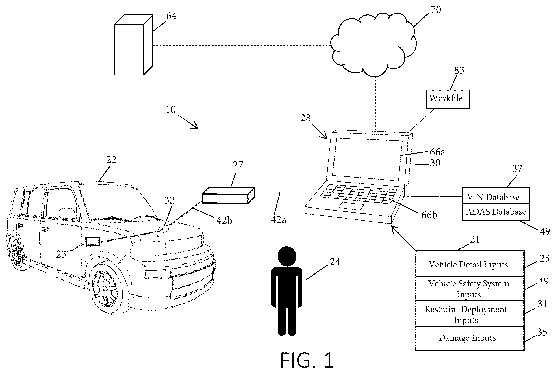 Patent US12586426 Figure 1 – Vehicle diagnostic system and method with vehicle calibration guidance and confirmation