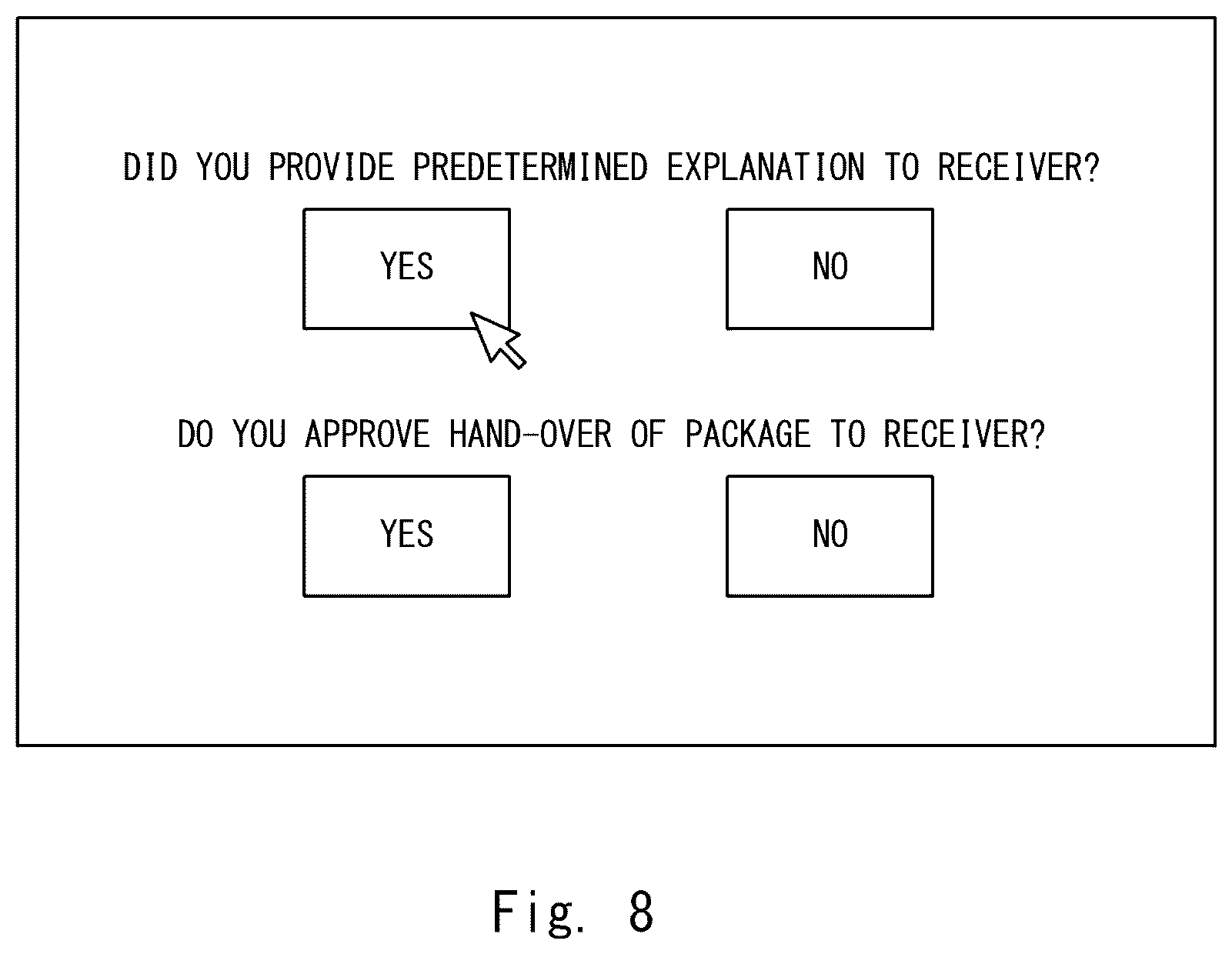 Patent US12586433 Figure 8 – Package hand-over apparatus, package hand-over method, and program