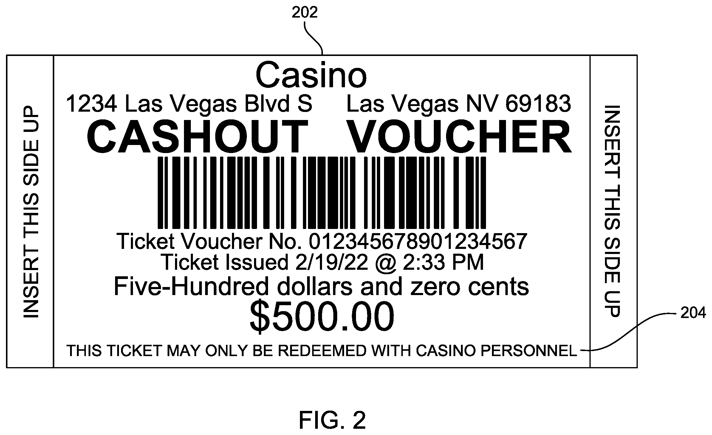 Patent US12586441 Figure 2 – Selective redemption of gaming establishment ticket vouchers