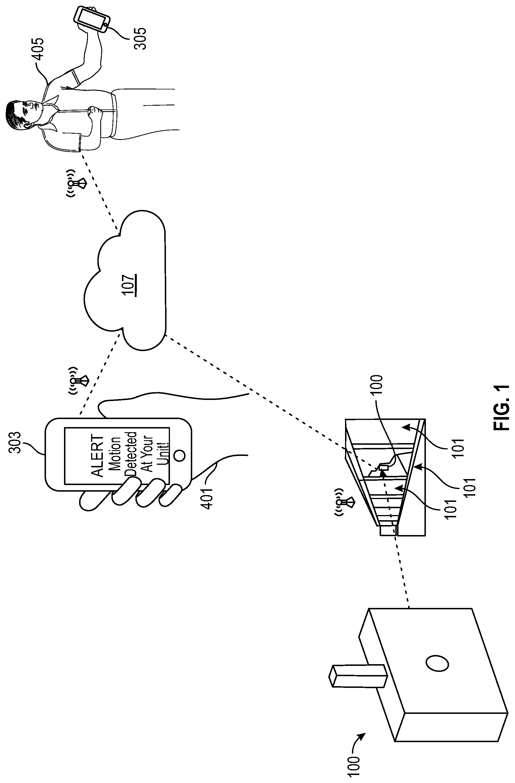Patent US12586455 Figure 1 – Devices, systems, and methods for monitoring controlled spaces for transitory uses