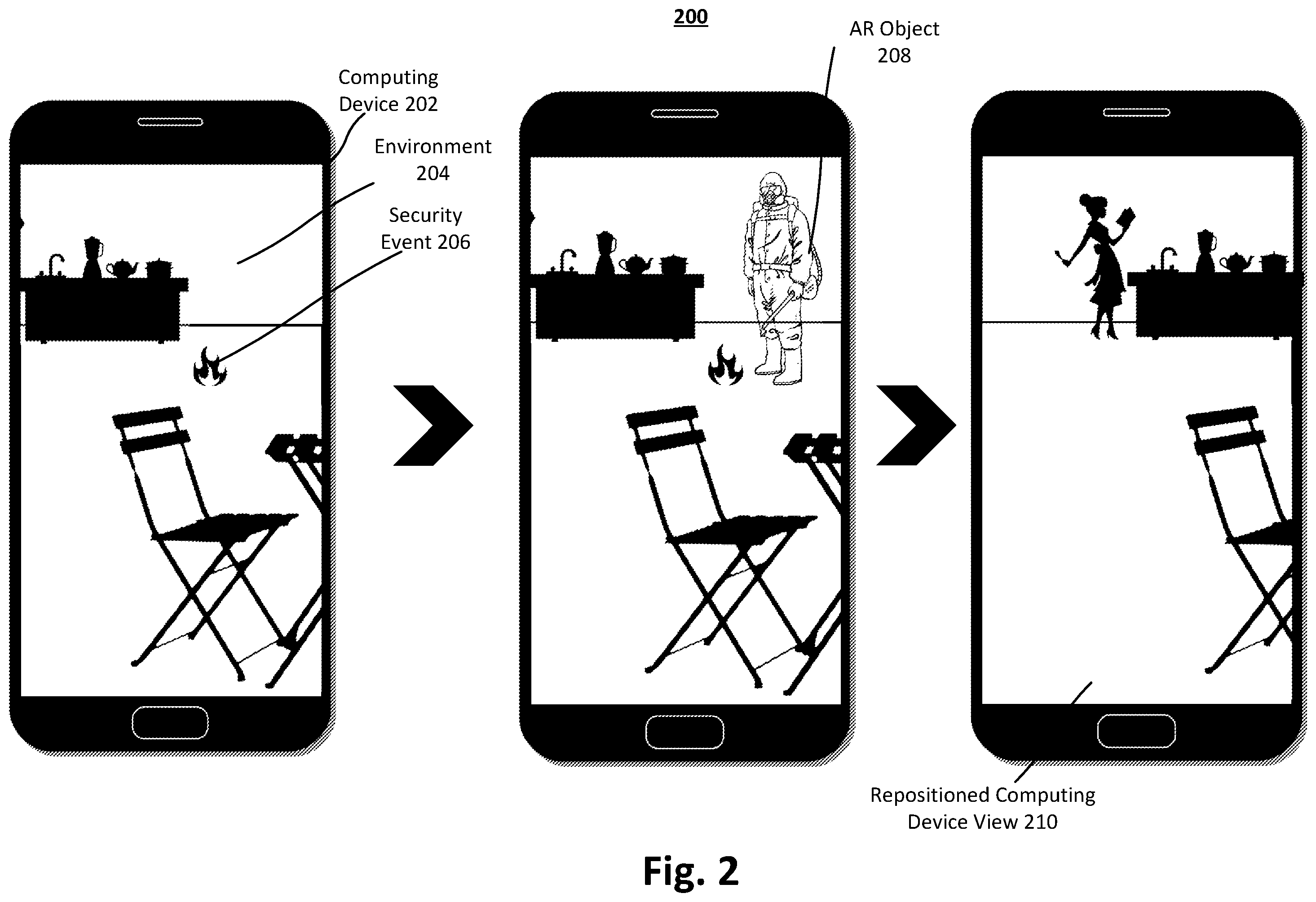 Patent US12586456 Figure 2 – Systems and methods for providing security system information using augmented reality effects