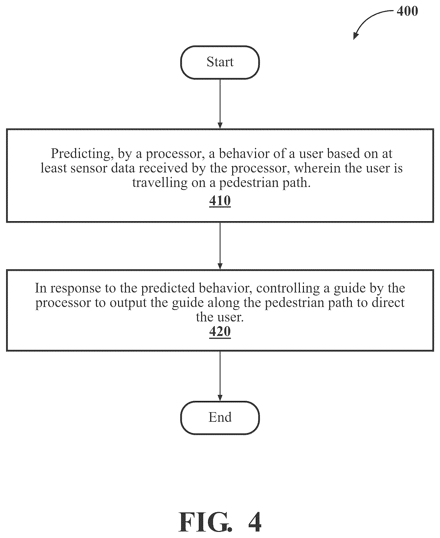 Patent US12586460 Figure 4 – User guide system for a pedestrian path