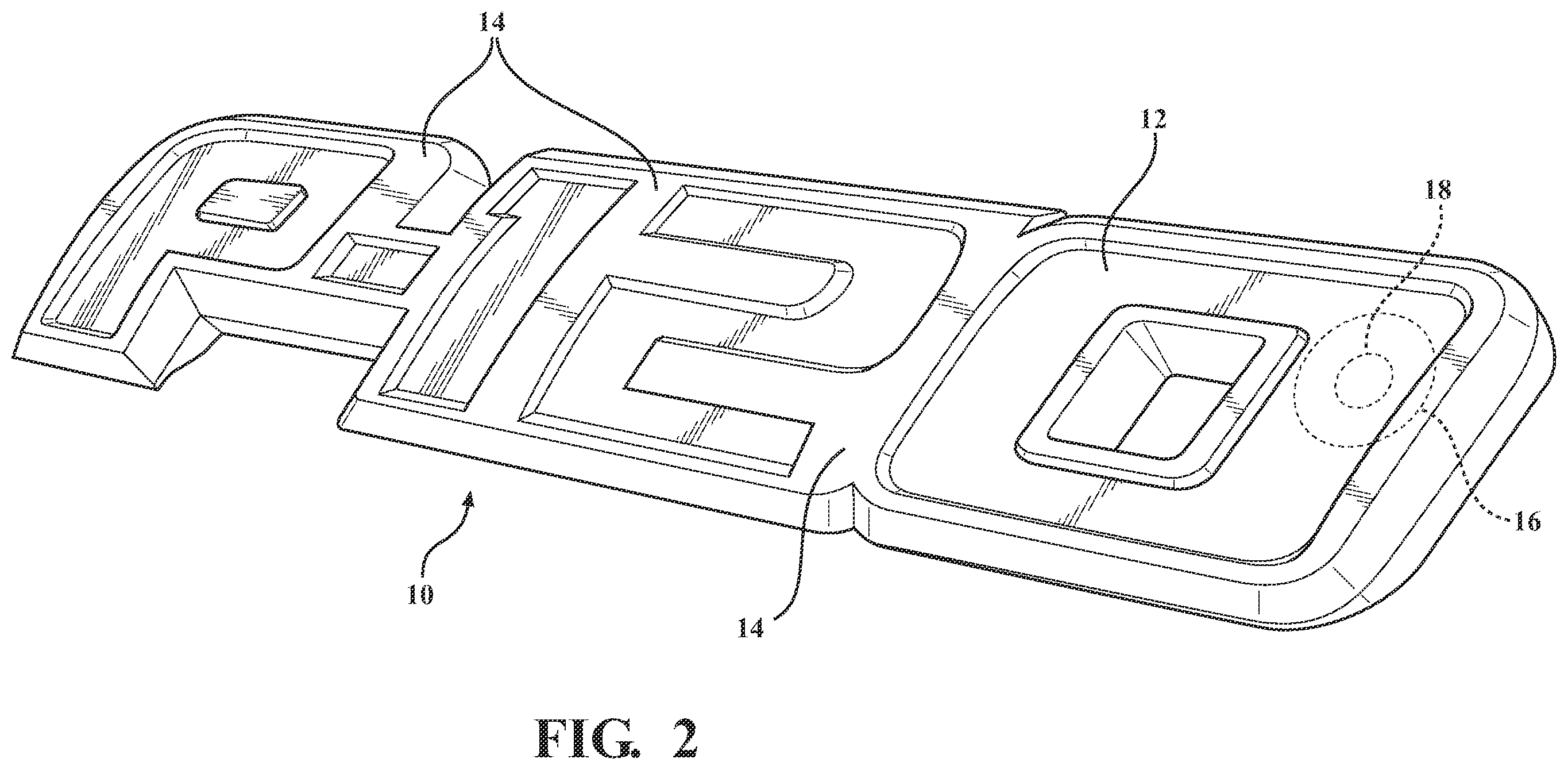 Patent US12586487 Figure 2 – Lit badge with roll stamp selective chroming