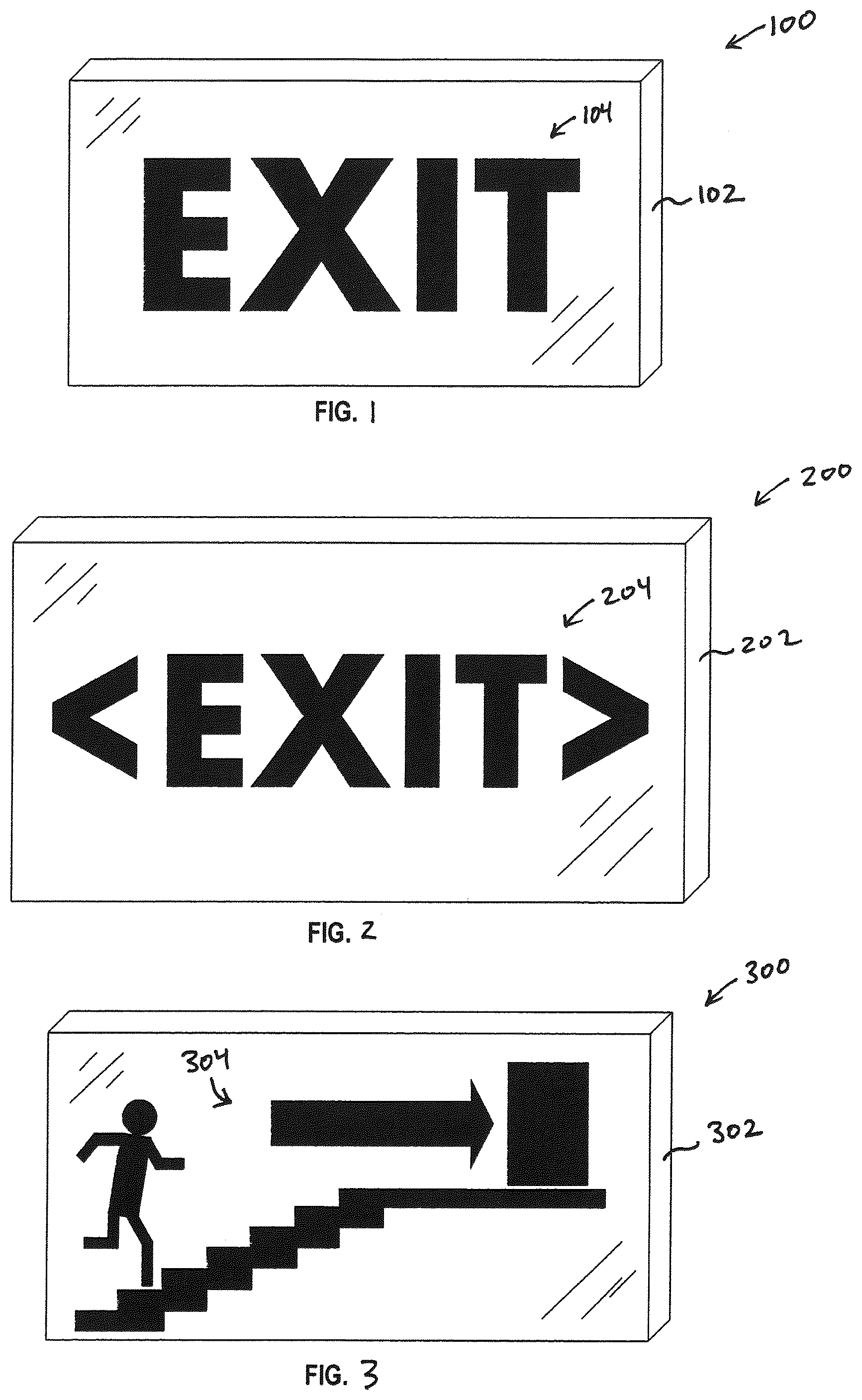 Patent US12586488 Figure 1 – Photoluminescent signage for low light ambient environment