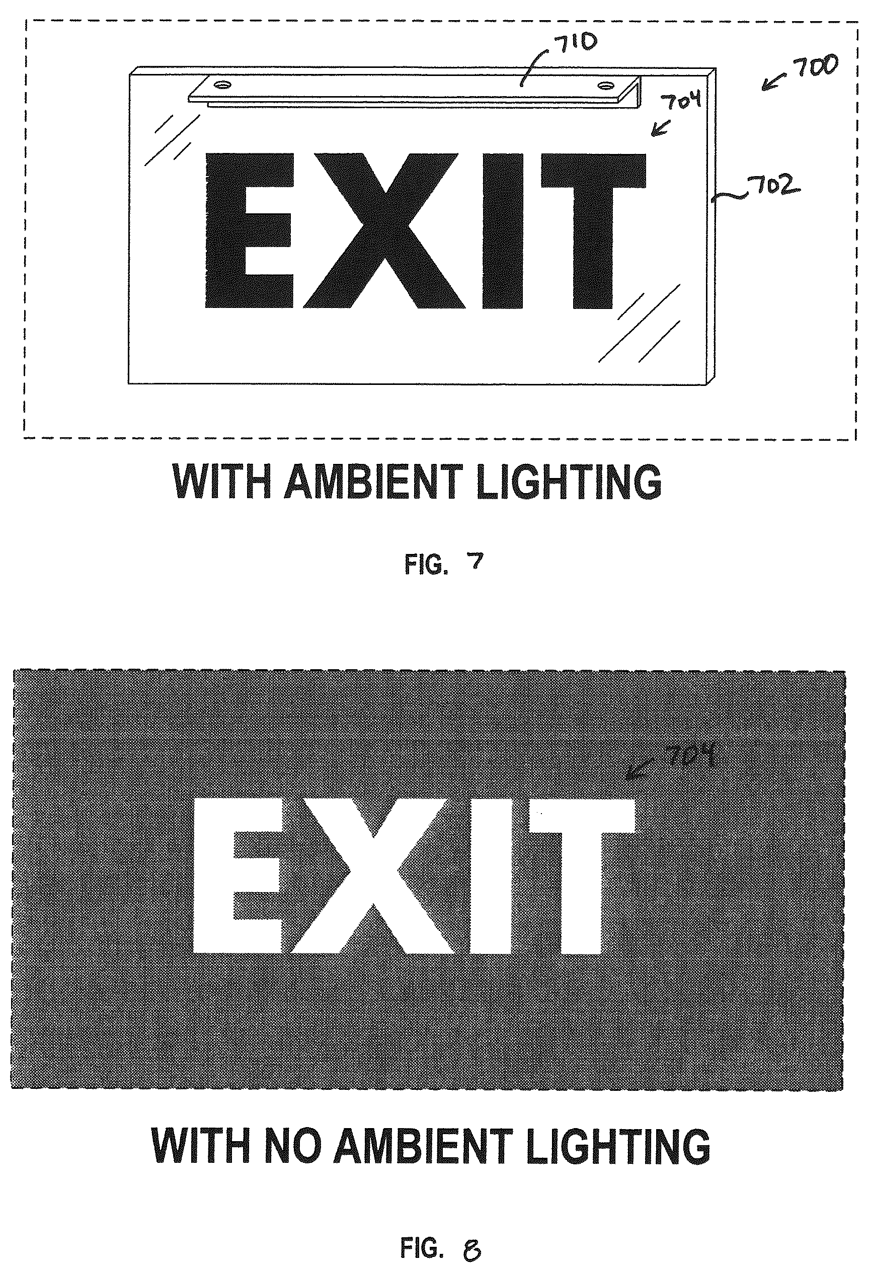 Patent US12586488 Figure 4 – Photoluminescent signage for low light ambient environment