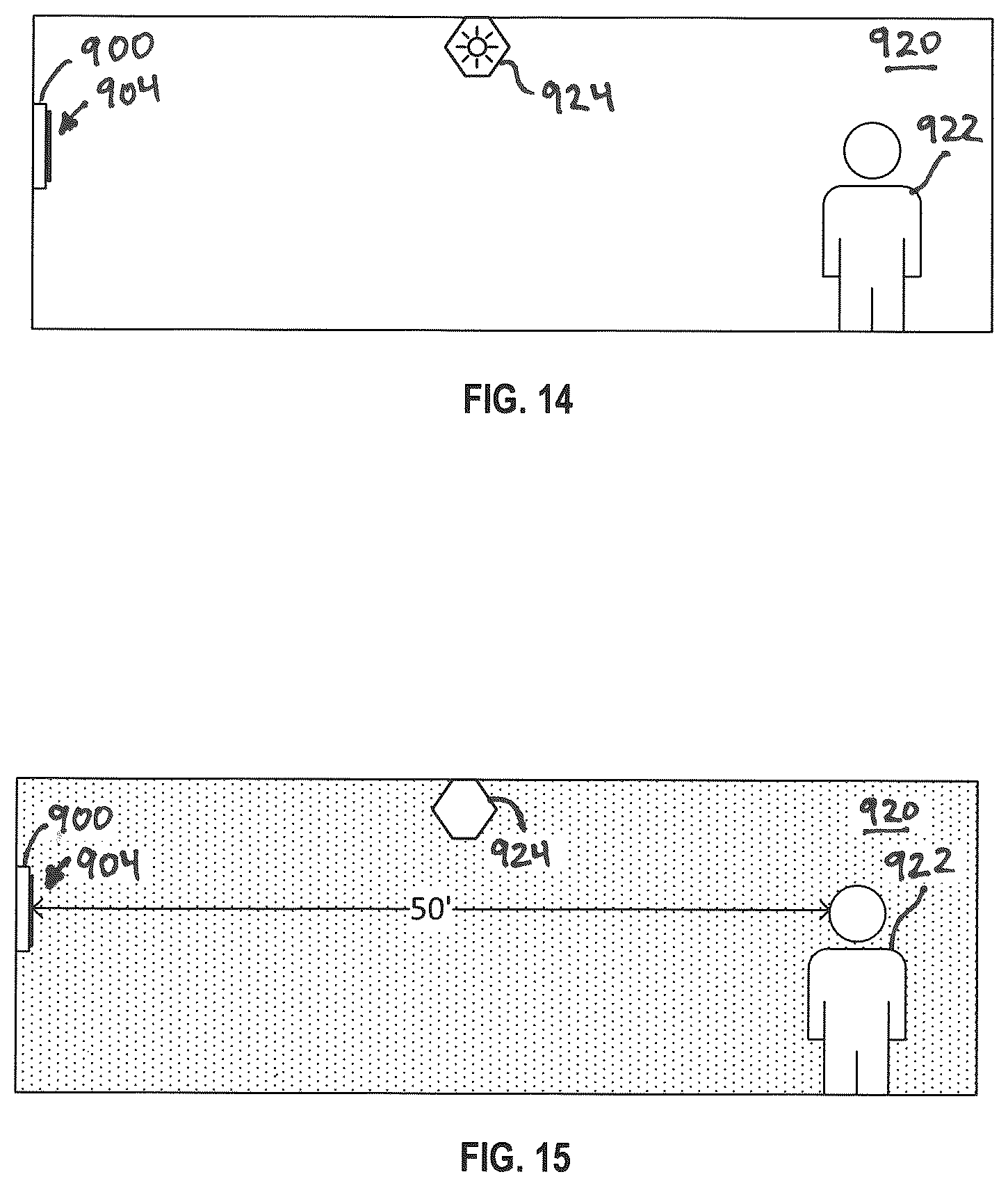 Patent US12586488 Figure 9 – Photoluminescent signage for low light ambient environment