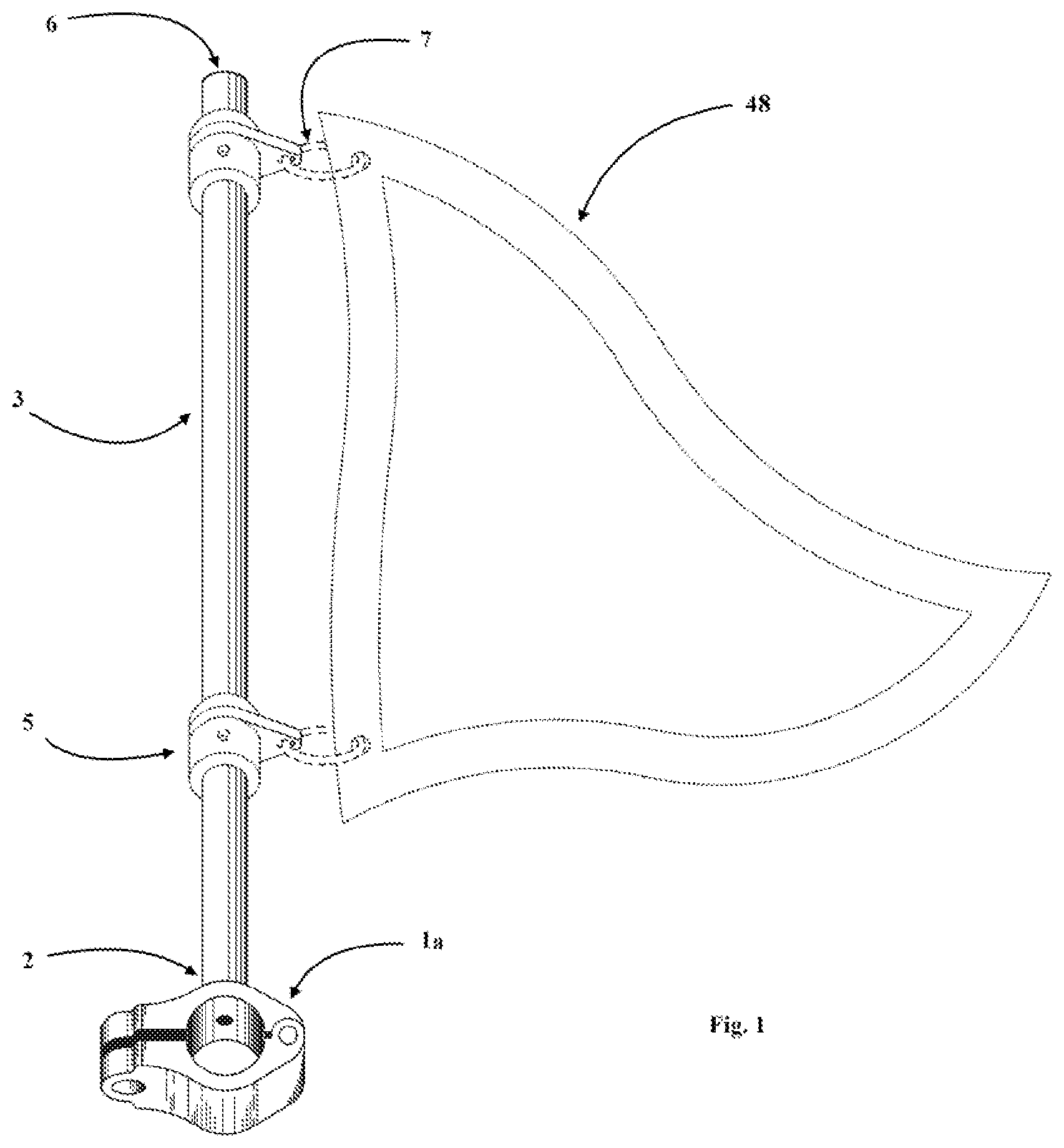 Patent US12586489 Figure 1 – Rail mount flagpole