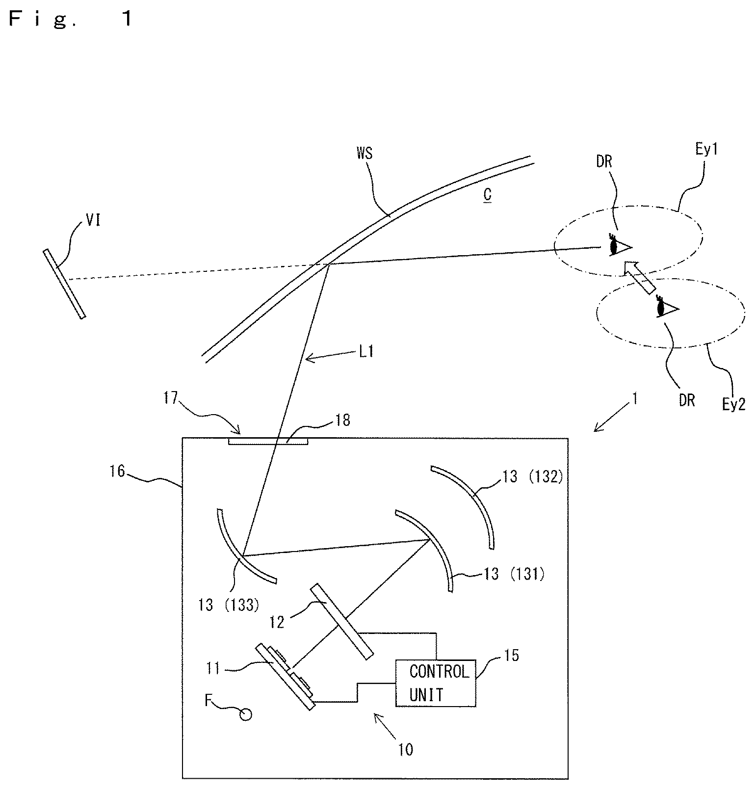 Patent US12586493 Figure 1 – Vehicular display device