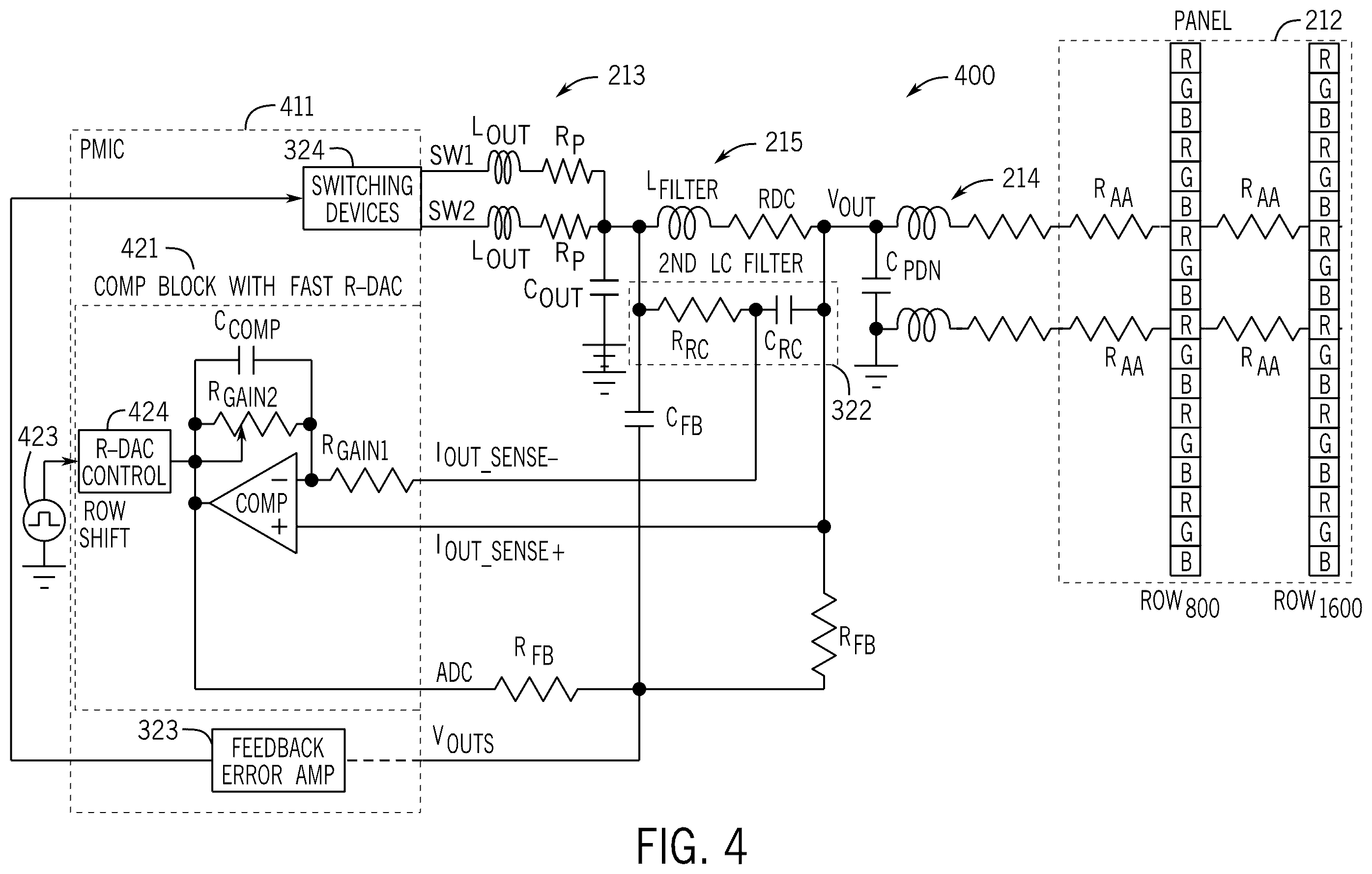Patent US12586504 Figure 4 – Adaptive zero output impedance converter