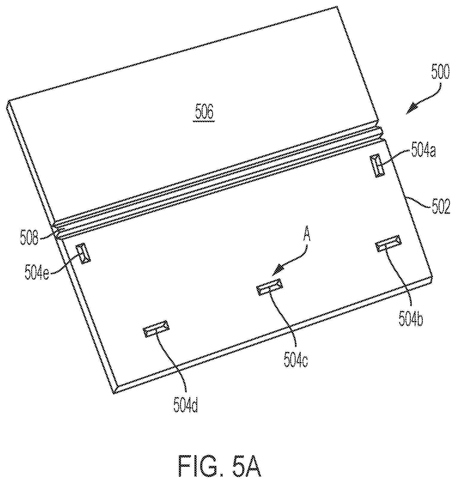 Patent US12586555 Figure 5 – Hinging alignment tabs in semi-rigid substrate